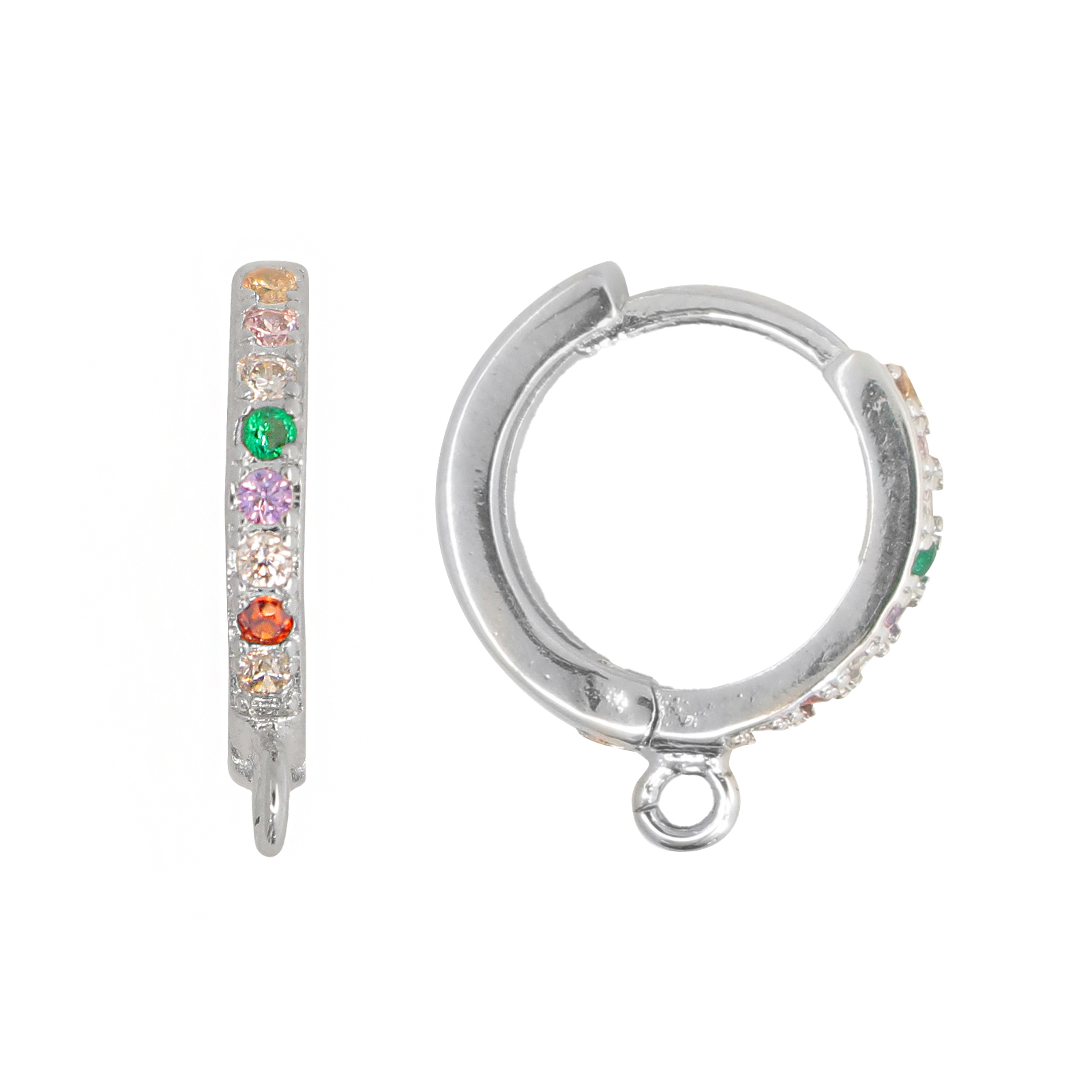 Cerchio con strass incastonati sul davanti, 15x13 mm., base colore Argento Rodio, colore strass Multicolor