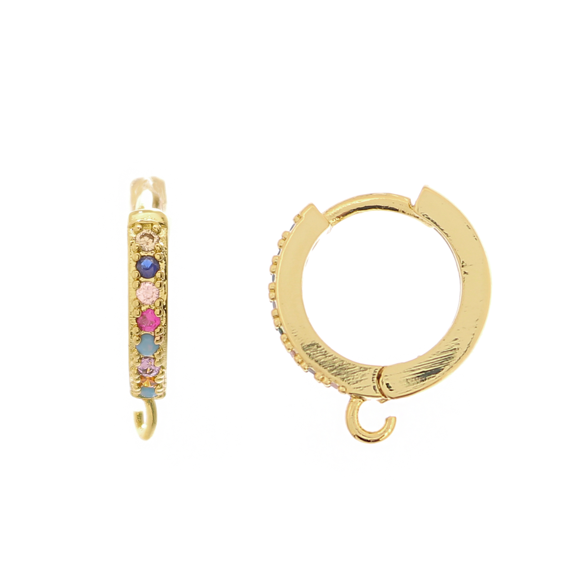 Cerchio con strass incastonati sul davanti, 16x14 mm., base colore Oro Lucido, colore strass Multicolor
