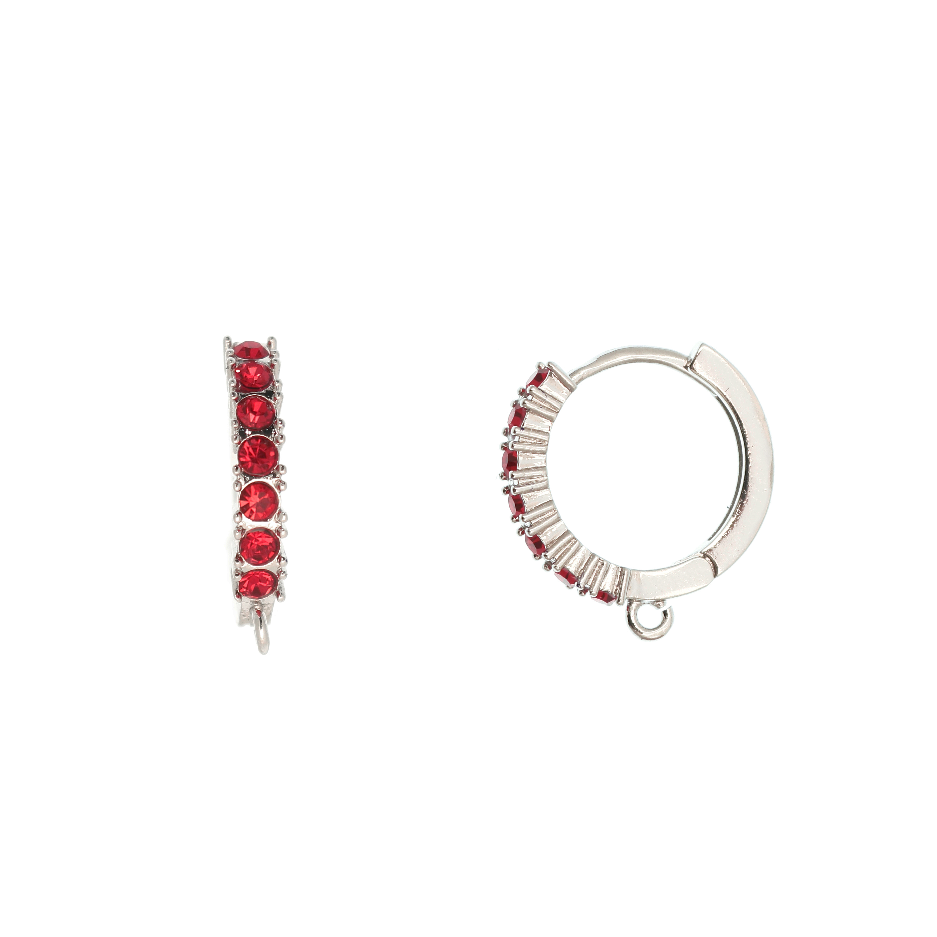Cerchio con strass incastonati, 17x19 mm., base colore Argento Rodio, colore strass Rosso