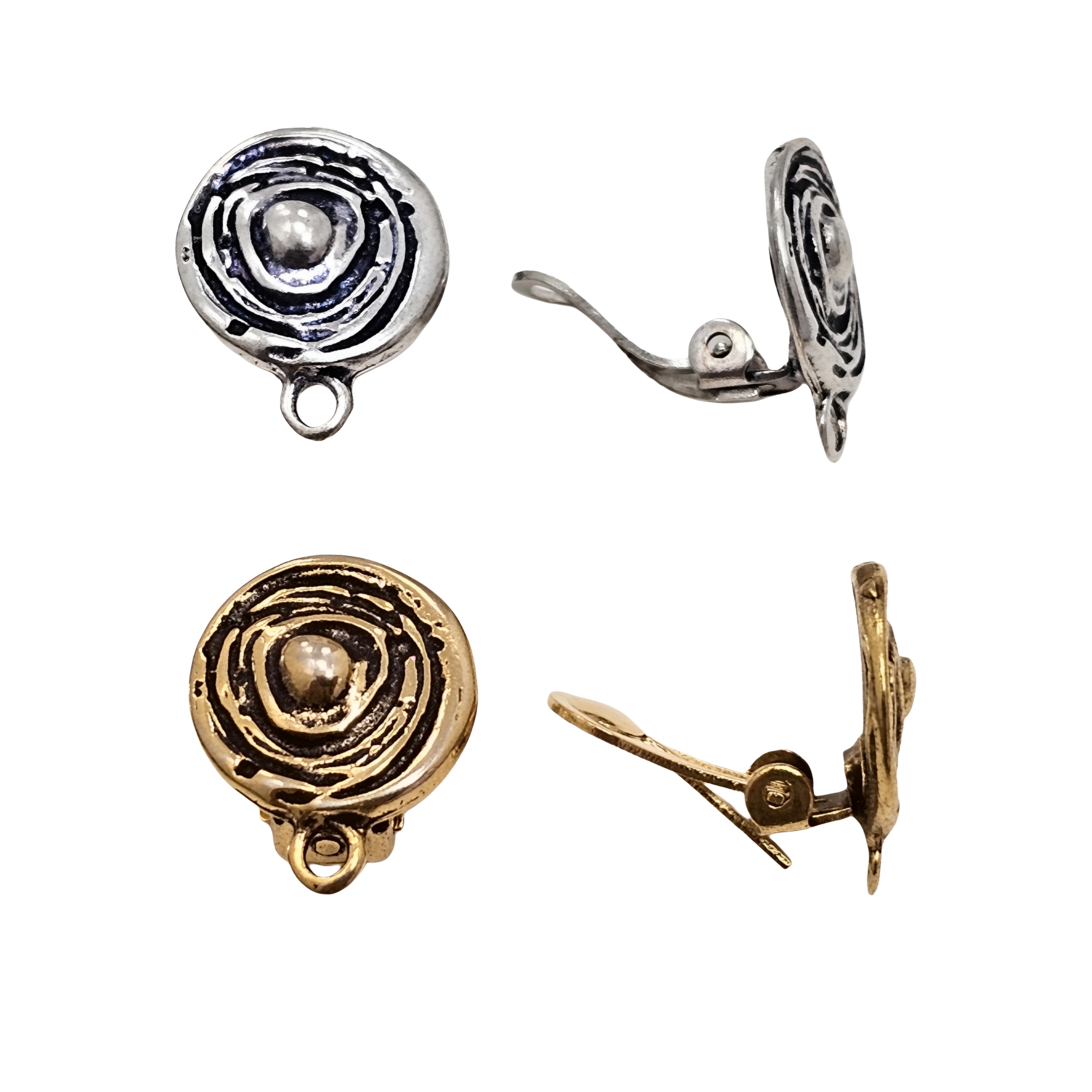Clips tonda, lavorata a spirale, 14x18 mm., CONF.2 PZ