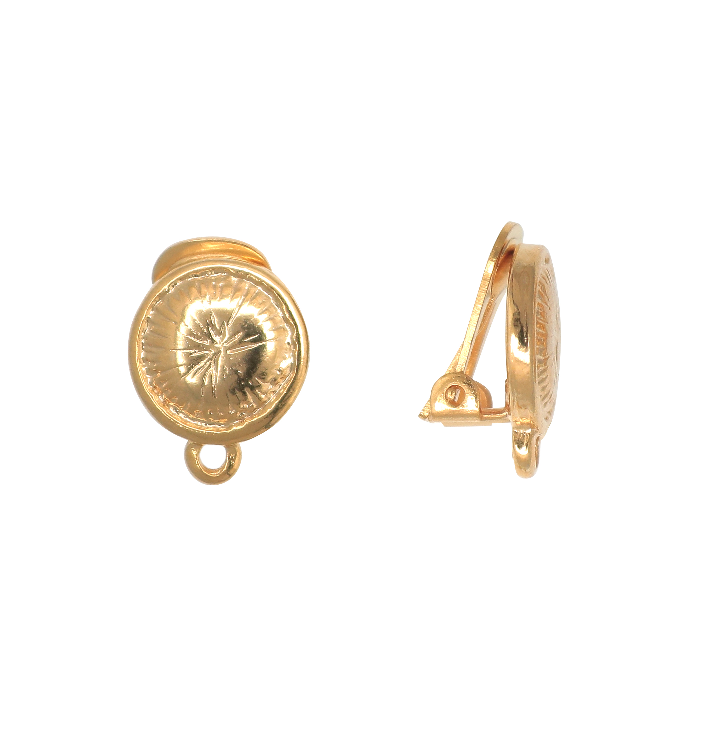 Clips Tonda Lavorata con bordo, larga 13 mm., lunga 17 mm.