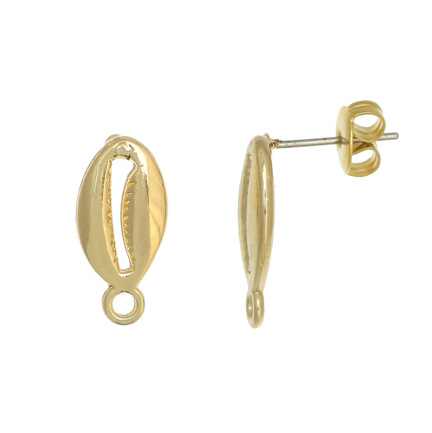 Perno a forma di conchiglia ciprea, 17x8mm., con un anellino tondo in basso