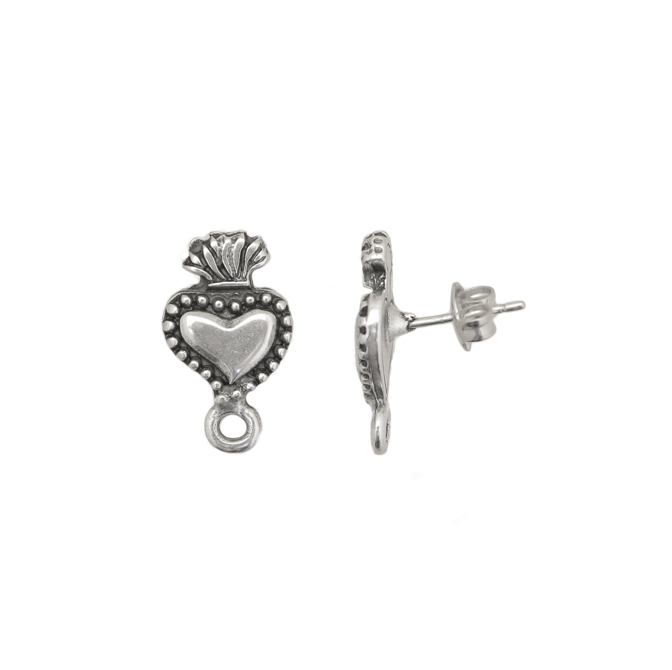 Perno a forma di Cuore Sacro, con bordo puntinato, 19x11mm., CONF. 2 PZ.