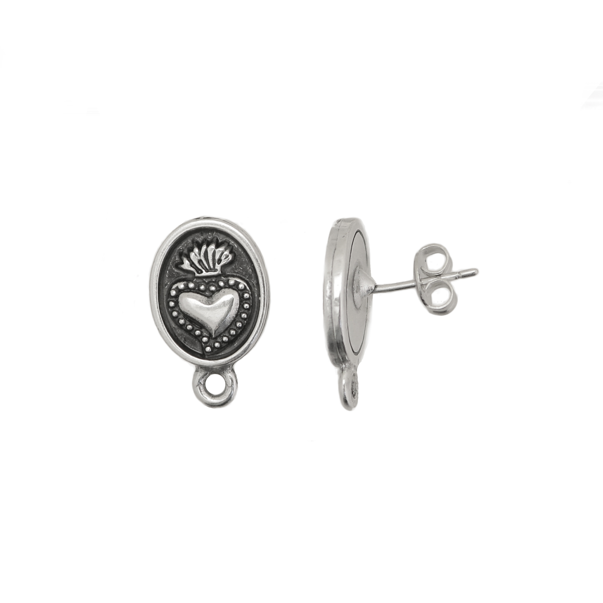 Perno ovale con Cuore Sacro sul davanti, 19x12mm., CONF. 2 PZ.