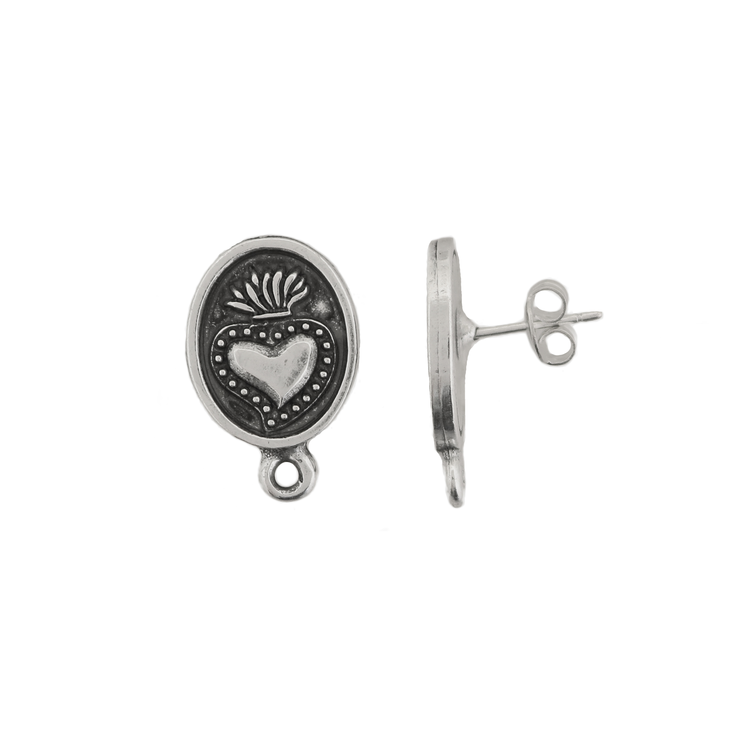 Perno ovale con Cuore Sacro sul davanti, 22x14mm., CONF. 2 PZ.