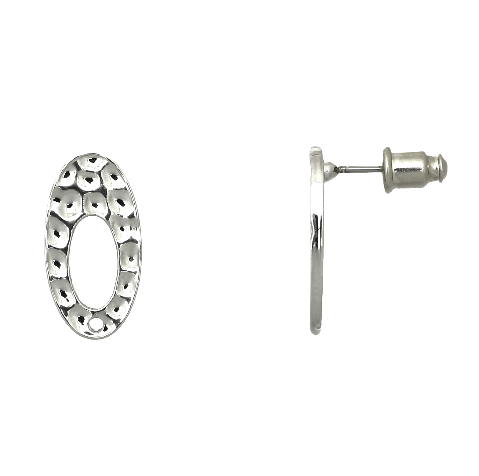 Perno a forma di ovale, martellato sopra, forato al centro, 10x18 mm., CONF.2 PZ Oro Lucido