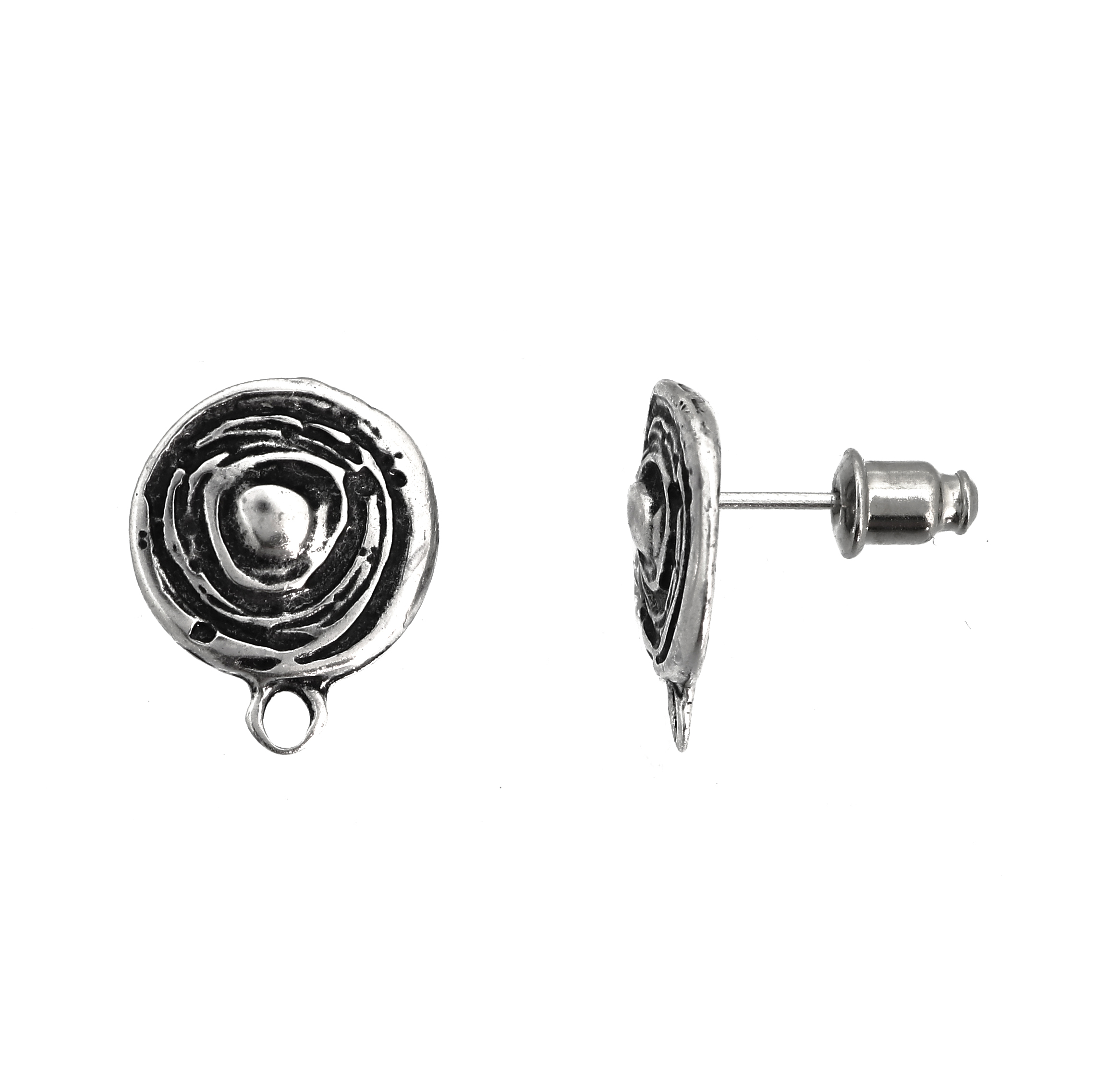 Perno tondo, lavorato a spirale, con un anellino tondo chiuso in basso, 14x17 mm. CONF.2 PZ
