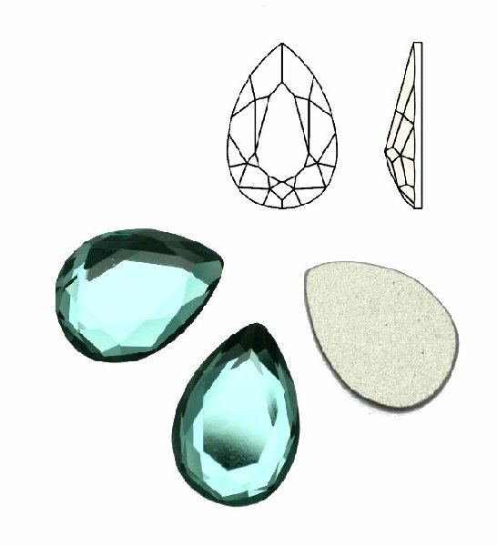 Cabochon a goccia sfaccettata, in cristallo, colore VERDE PETROLIO