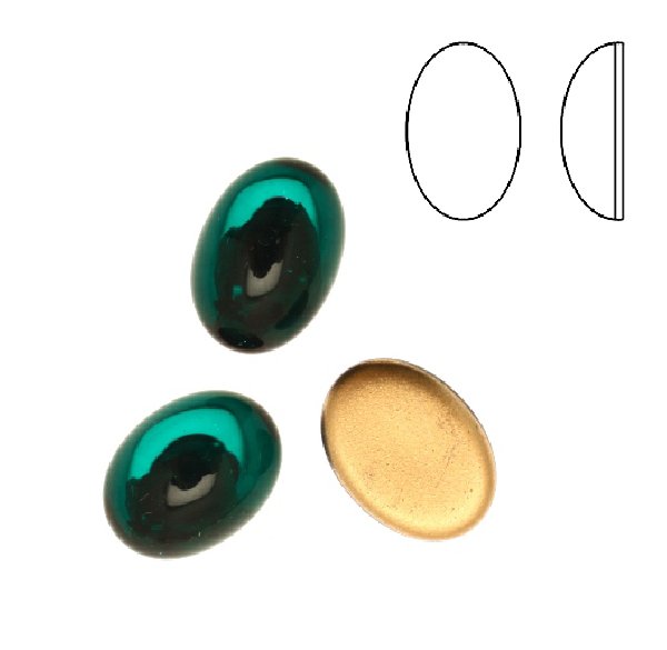 Cabochon ovale liscio, in cristallo, colore VERDE SMERALDO