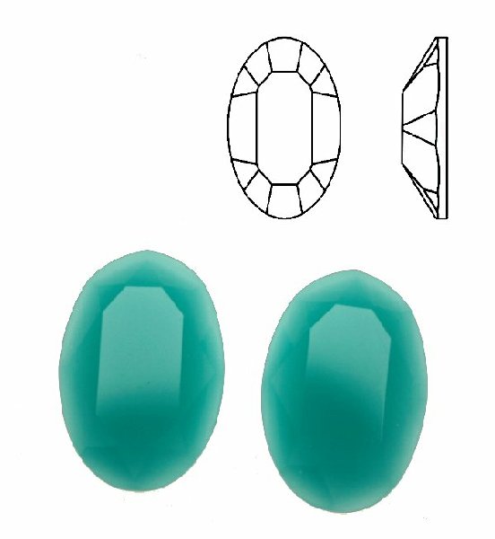 Cabochon ovale sfaccettato, in cristallo, colore AZZURRO OPALE