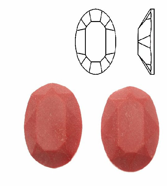 Cabochon ovale sfaccettato, in cristallo, colore CORALLO OPACO