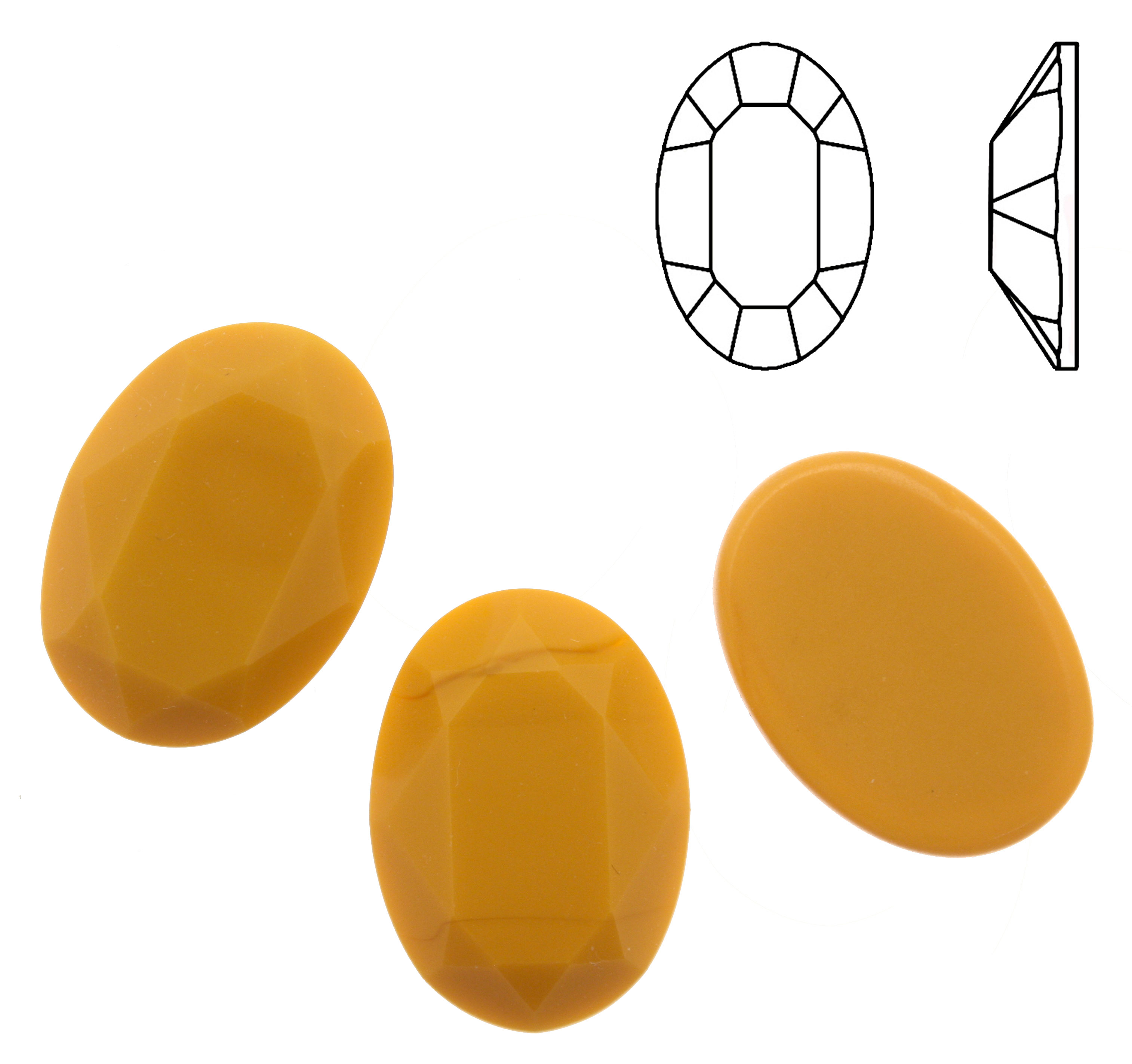 Cabochon ovale sfaccettato, in cristallo, colore SENAPE