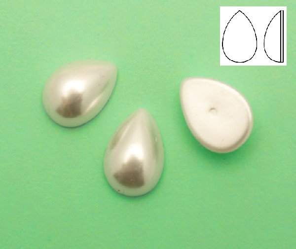 Cabochon a goccia liscia, in resina, colore BIANCO PERLATO
