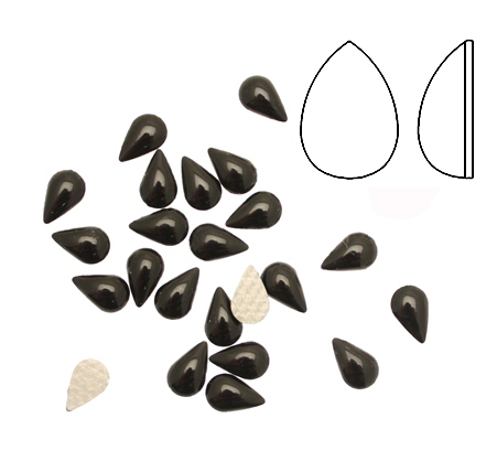 Cabochon a goccia liscia, termoadesivo, in resina, colore NERO