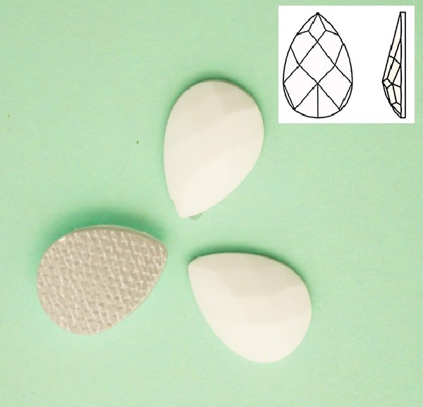 Cabochon a goccia sfaccettata, termoadesivo, in resina, colore BIANCO GESSO