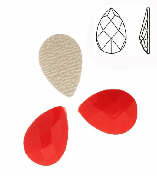 Cabochon a goccia sfaccettata, termoadesivo, in resina, colore ROSSO