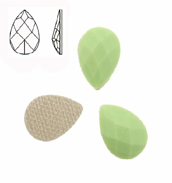 Cabochon a goccia sfaccettata, termoadesivo, in resina, colore VERDE PASTELLO