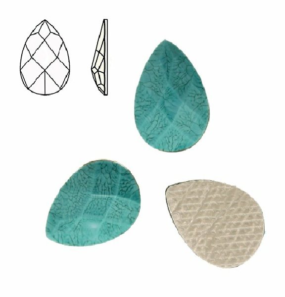 Cabochon a goccia sfaccettata, termoadesivo, in resina, colore TURCHESE MARMORIZZATO