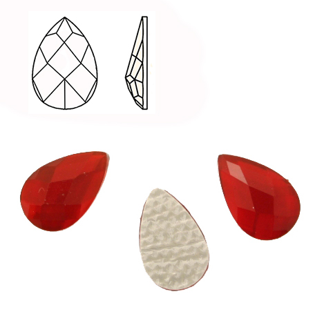Cabochon a goccia sfaccettata, termoadesivo, in resina, colore ROSSO SCURO