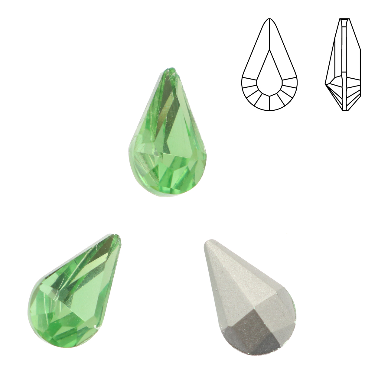 Gemma a goccia piccola sfaccettata, in cristallo, colore PERIDOT