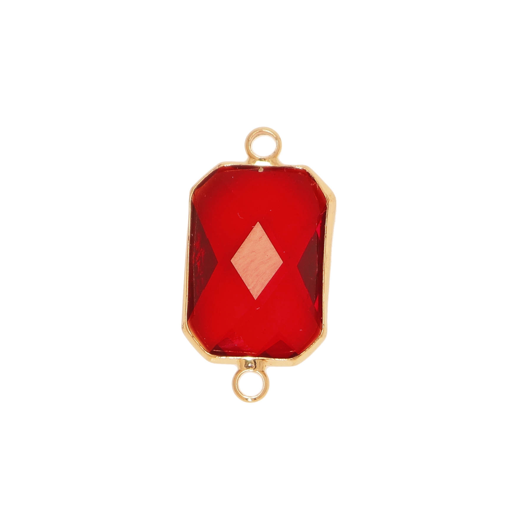 Elemento a due anelli, in colore Oro Lucido con gemma Rettangolare Light Siam, 26x14 mm.