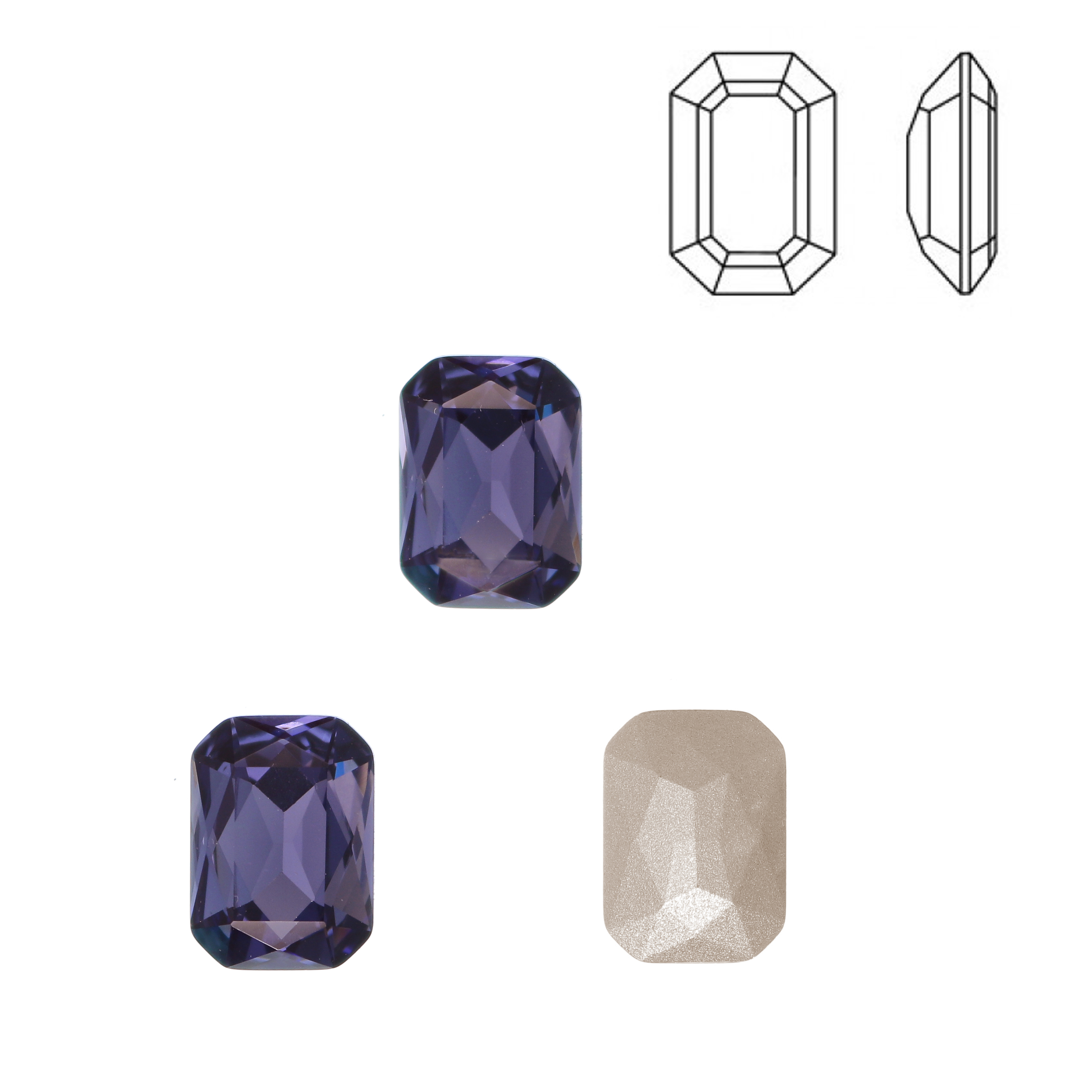 Gemma rettangolare sfaccettata (con gli angoli smussati), in cristallo, colore TANZANITE