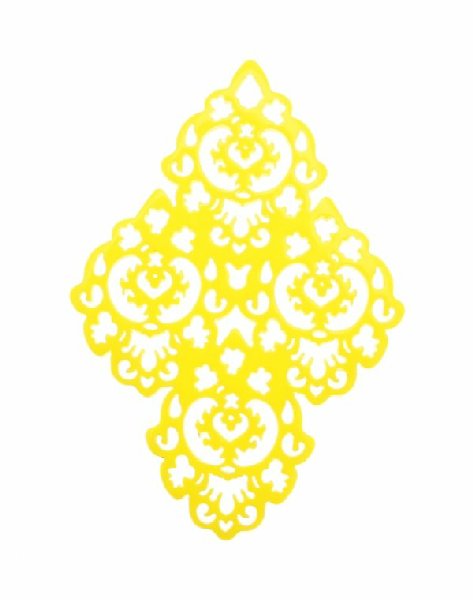 Filigrana a rombo traforata a riccioli, in resina, 44x58 mm., colore Giallo canarino