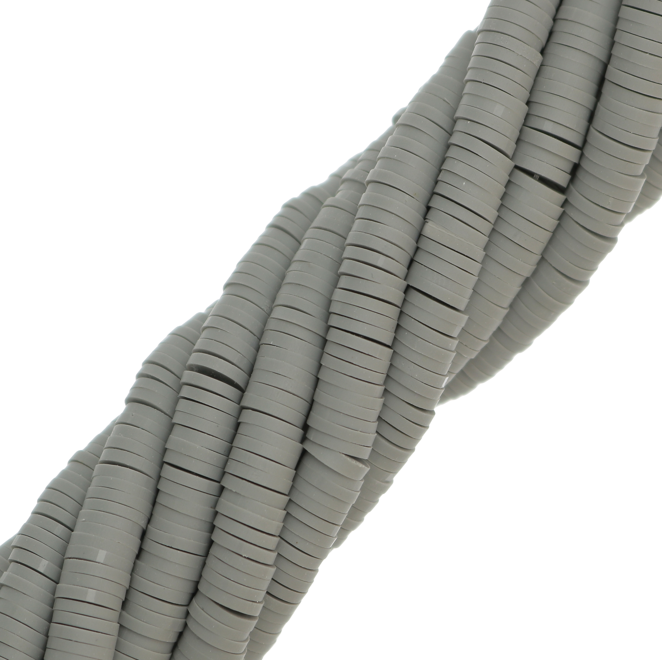 Filo di rondelle in pasta polimerica, 6x1 mm., lunghezza filo 40-41 cm., colore GRIGIO