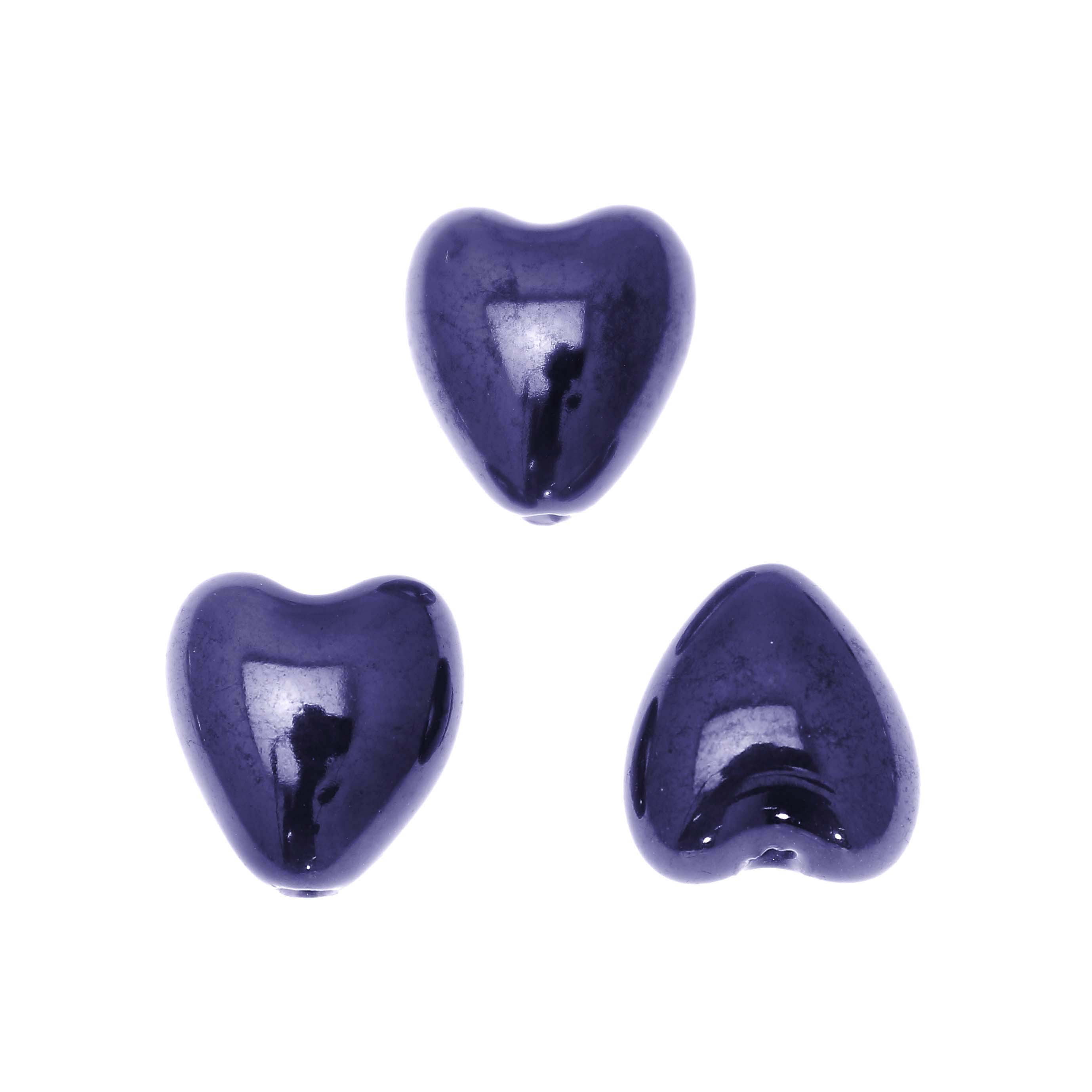 Cuore, in ceramica, con effetto perlato, 12x13 mm., colore Blu Elettrico