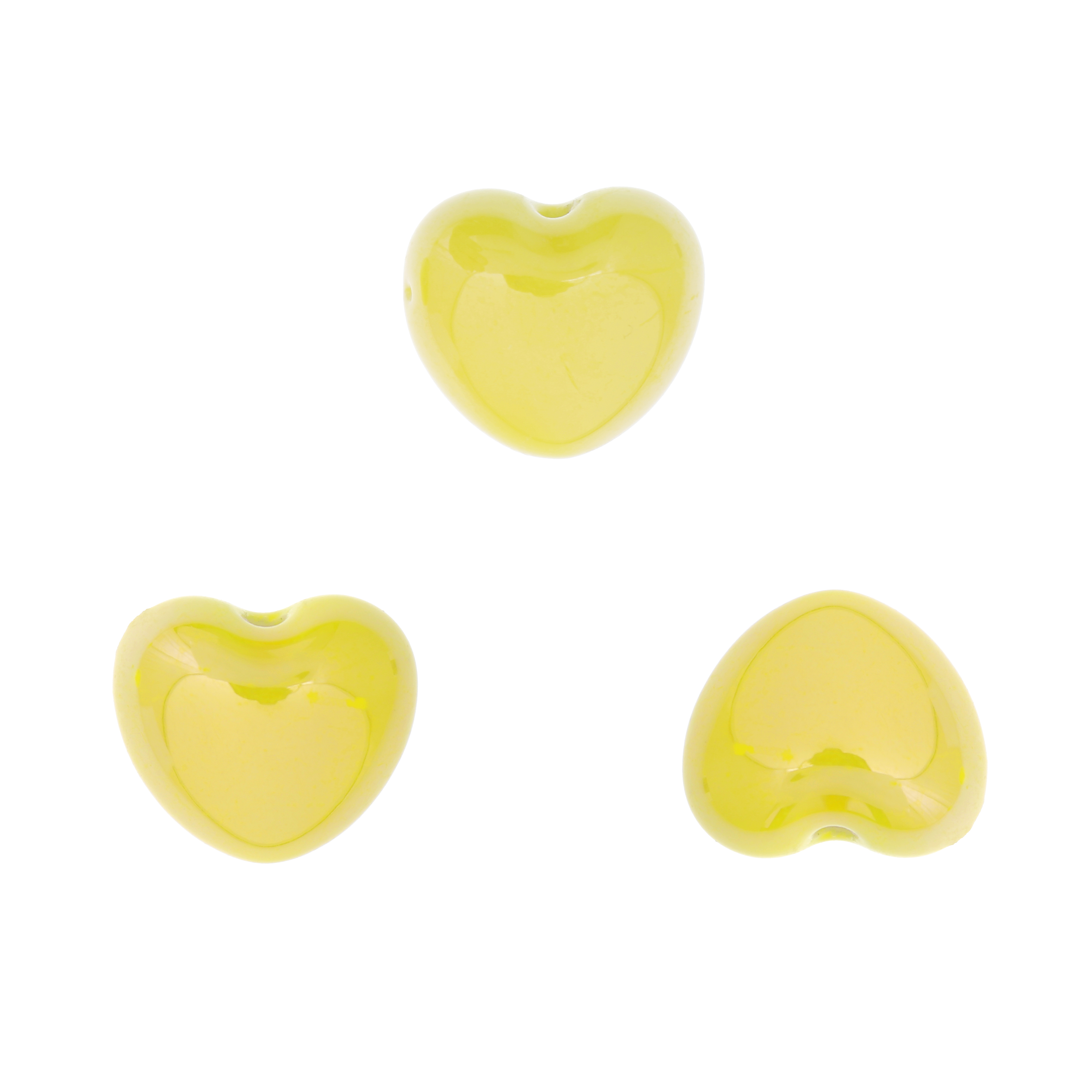 Cuore perlato, bombato in ceramica, 17x15 mm., colore Giallo