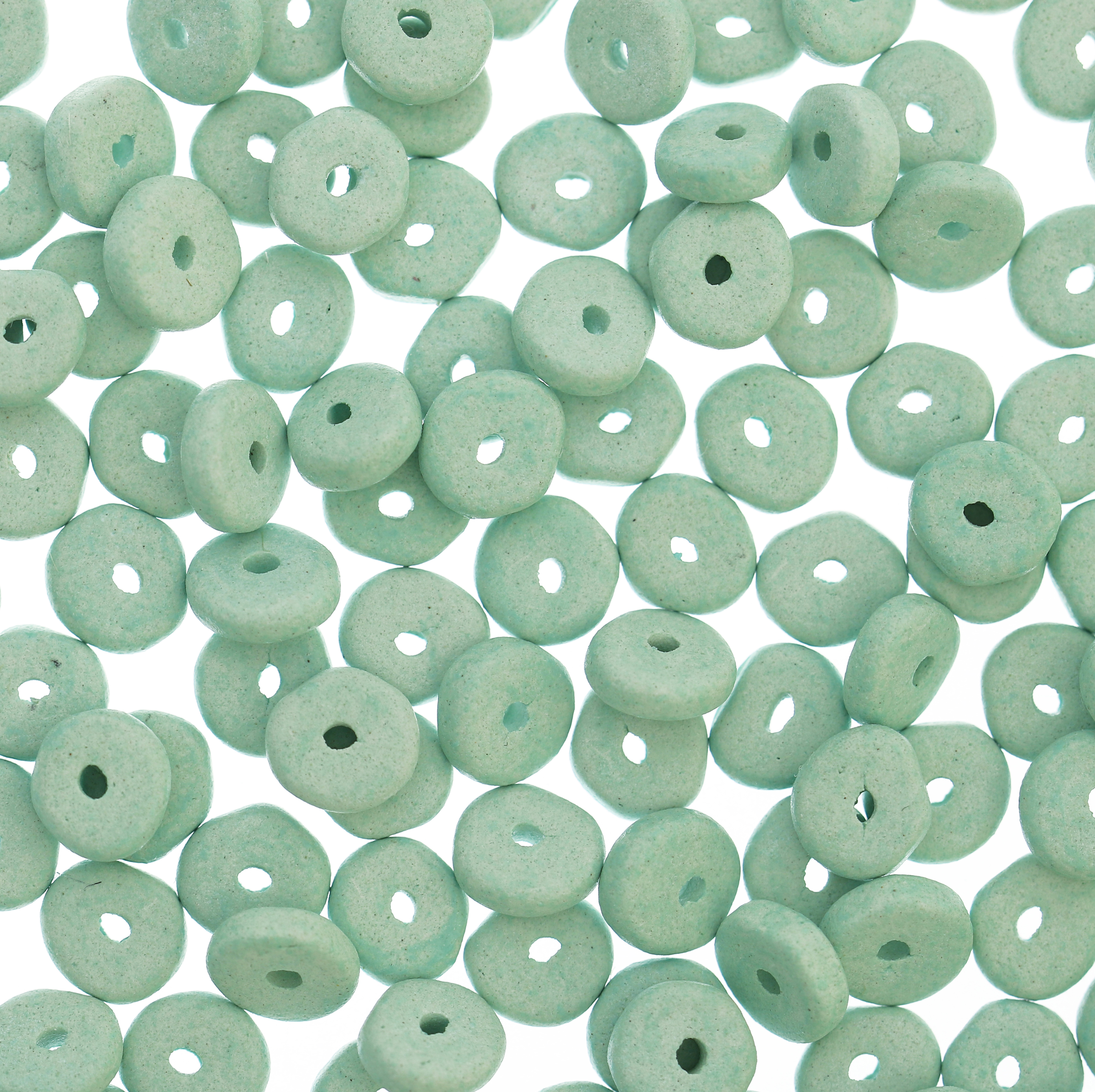 Rondella in Ceramica, piatta, 7x2 mm., colore Verde Acqua Chiaro