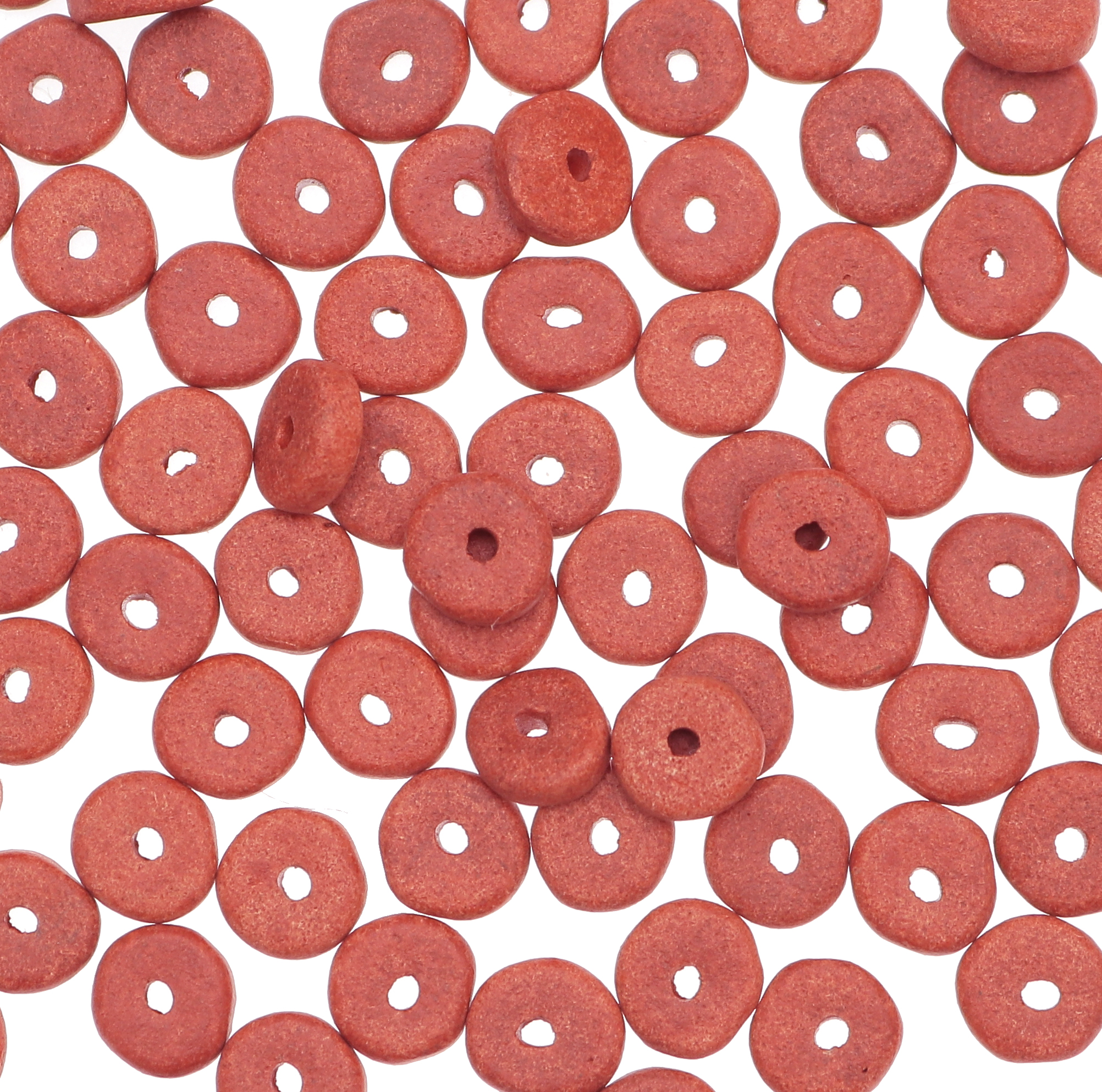 Rondella in Ceramica, piatta, 7x2 mm., colore Rosso Chiaro