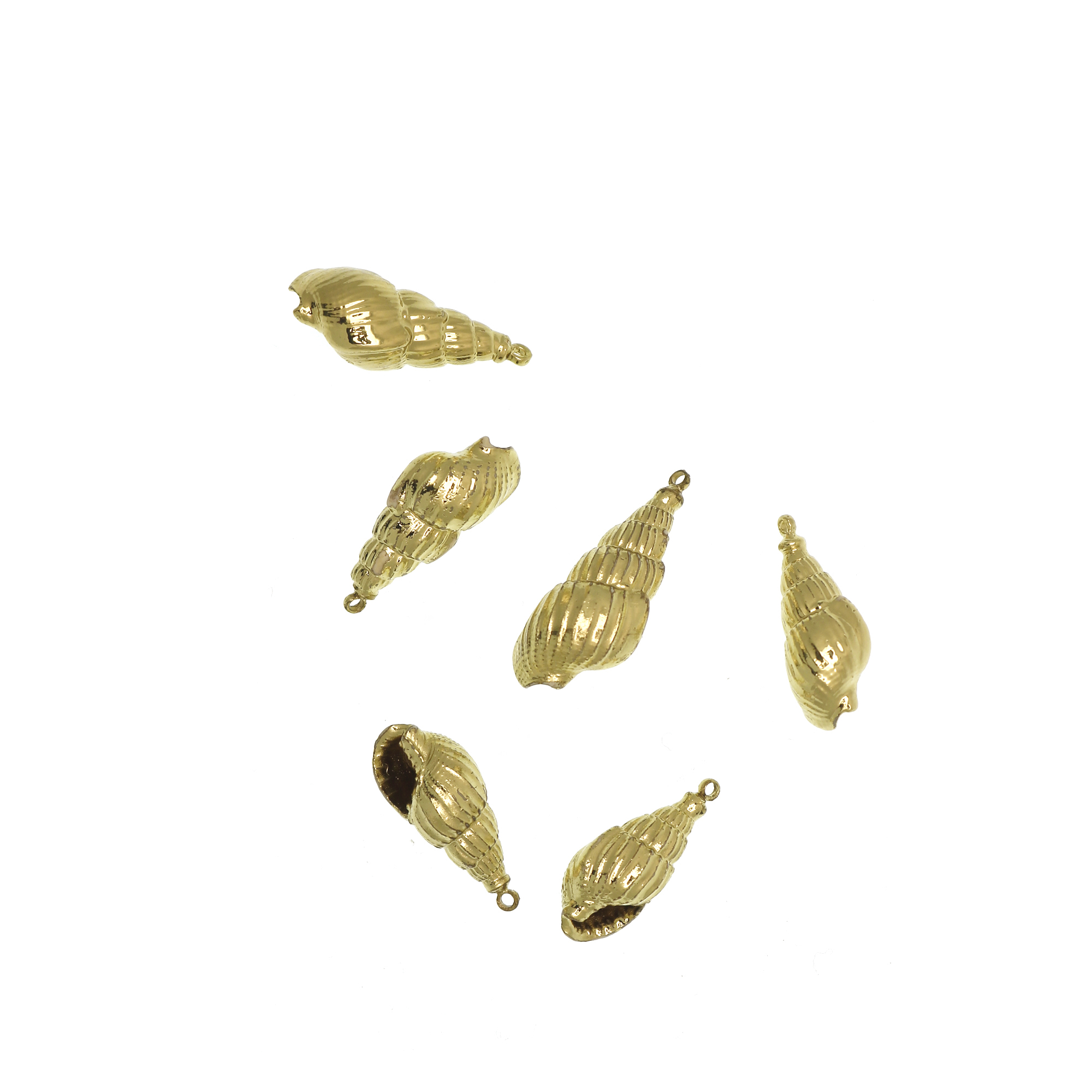 Conchiglia a Lumachina, 22-28x10-12 mm., con un anellino tondo chiuso, colore ORO