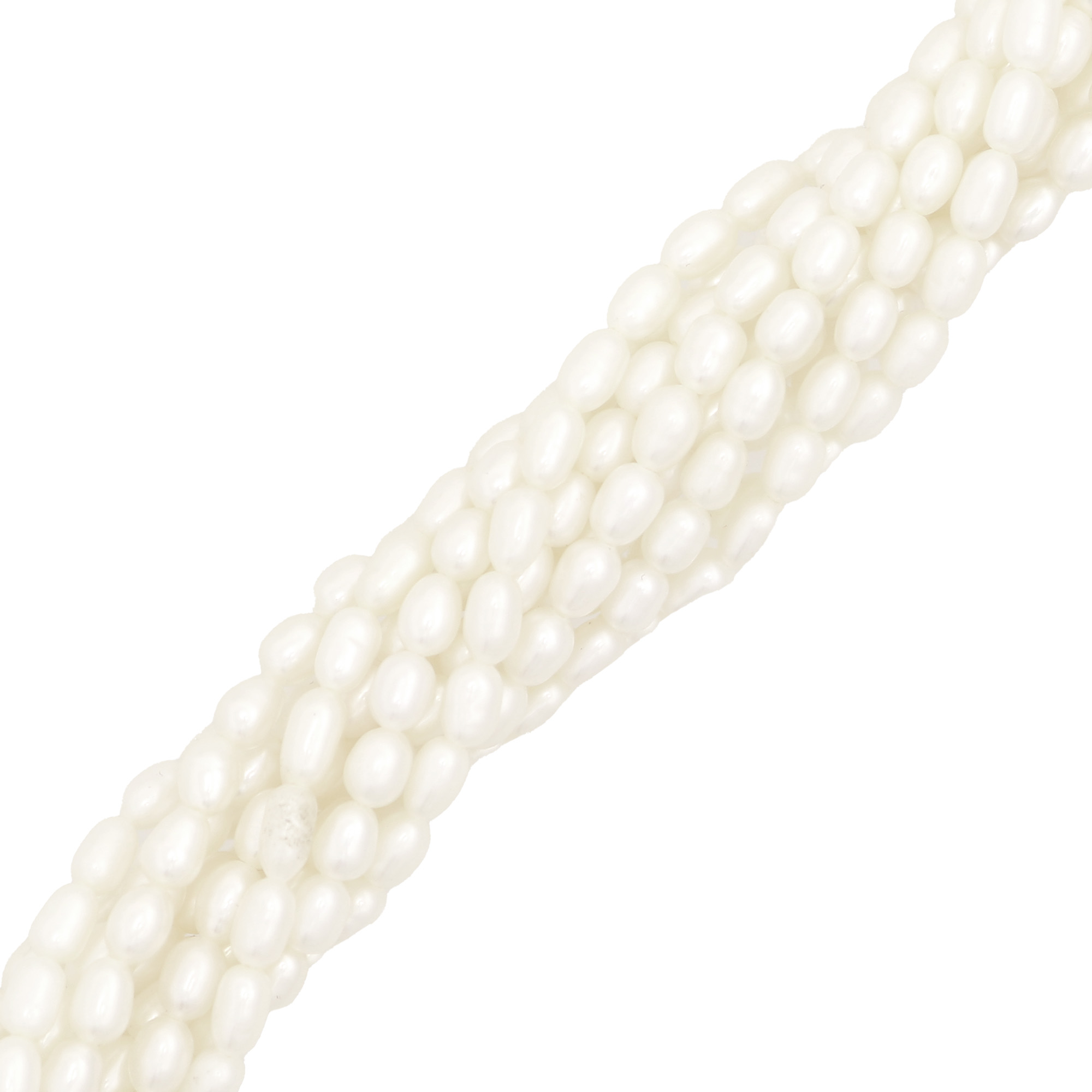 Filo di Perle di fiume ovali, con foro stretto, 3.6X4.5 mm. circa, colore Bianco