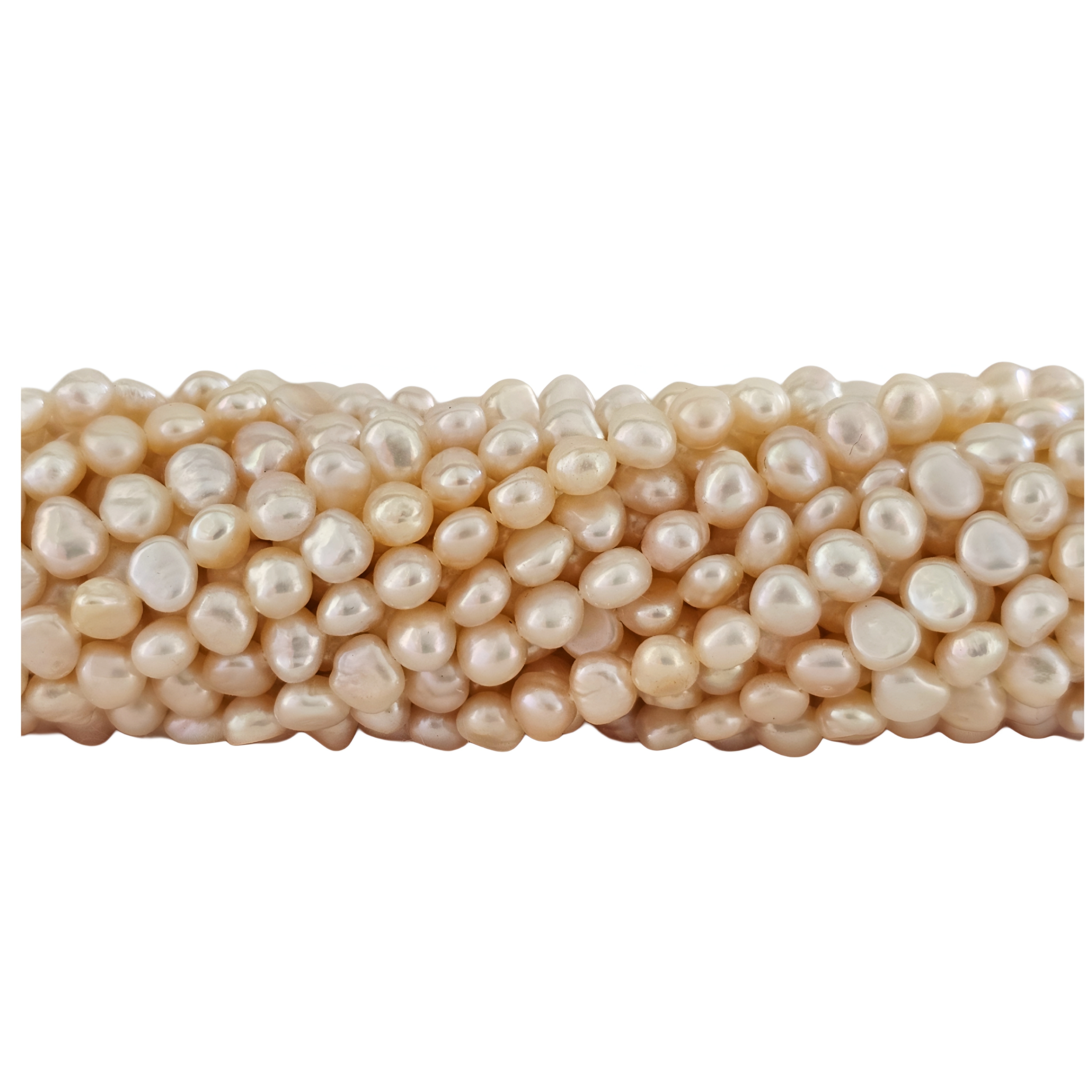 Filo di Perle di fiume irregolari, con foro centrale stretto, 4x5 mm. circa, colore Bianco Beige
