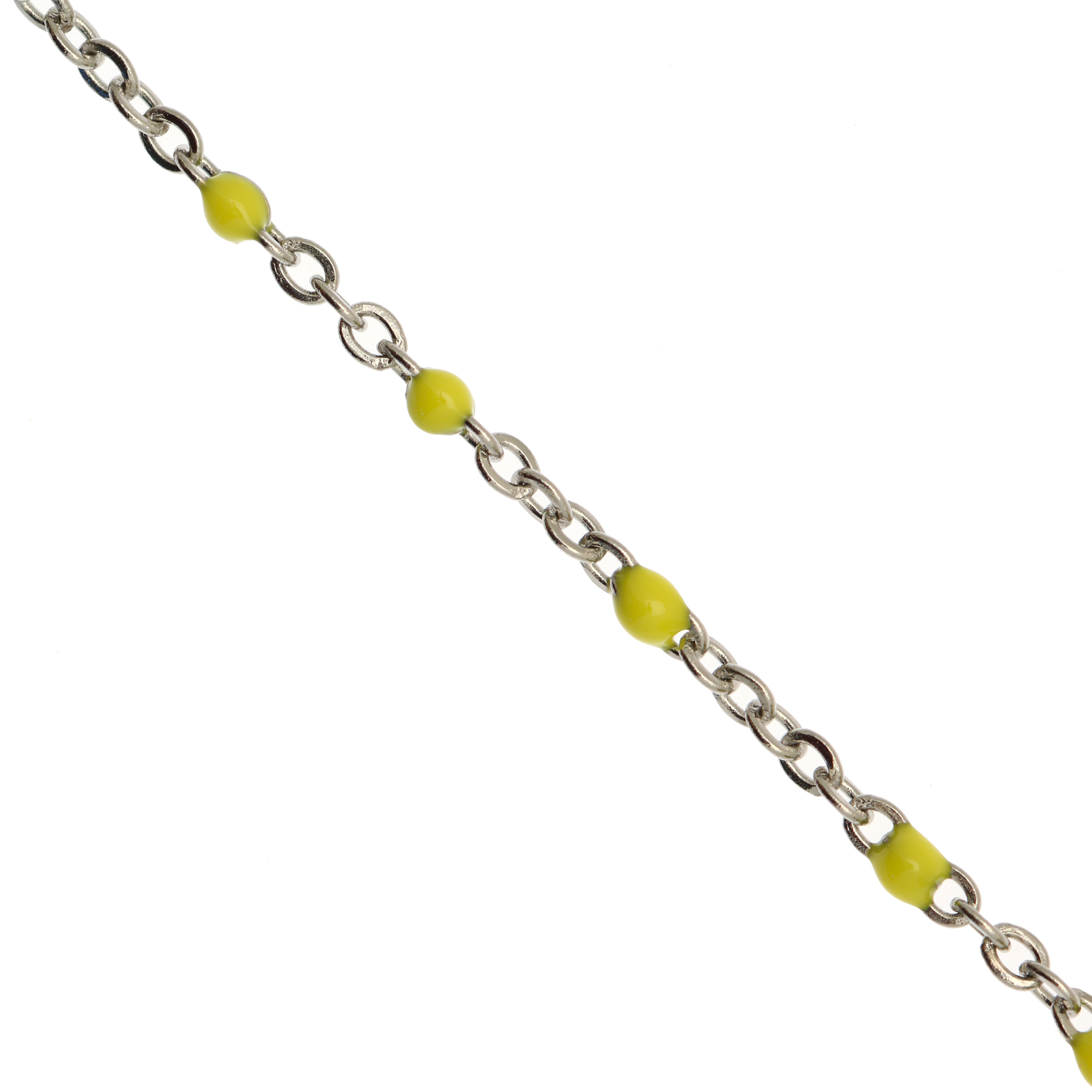 Catena ovalina, in Acciaio, con palline smaltate, base in metallo colore Argentato Rodio, colore smalto Giallo