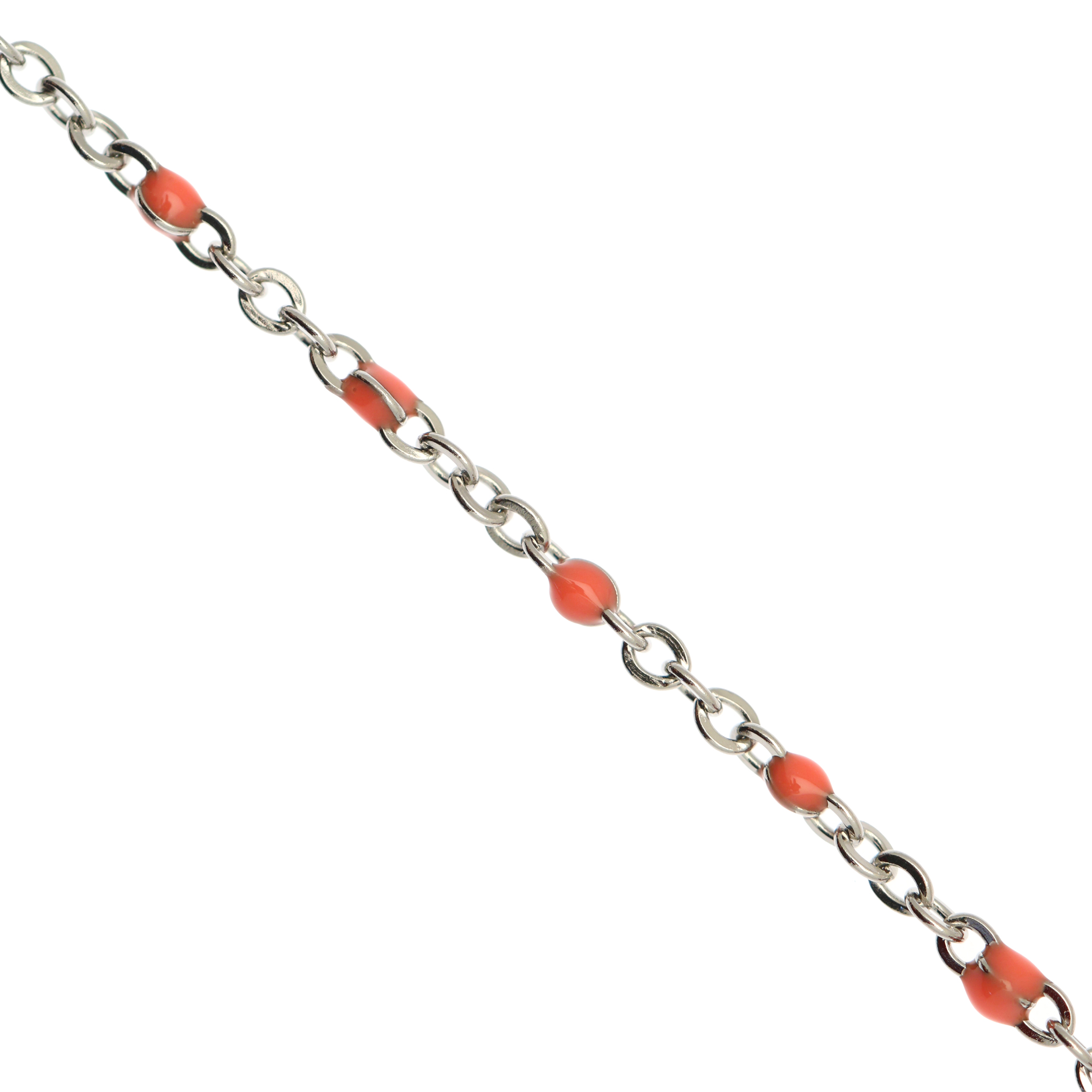 Catena ovalina, in Acciaio, con palline smaltate, base in metallo colore Argentato Rodio, colore smalto Rosa Pesca