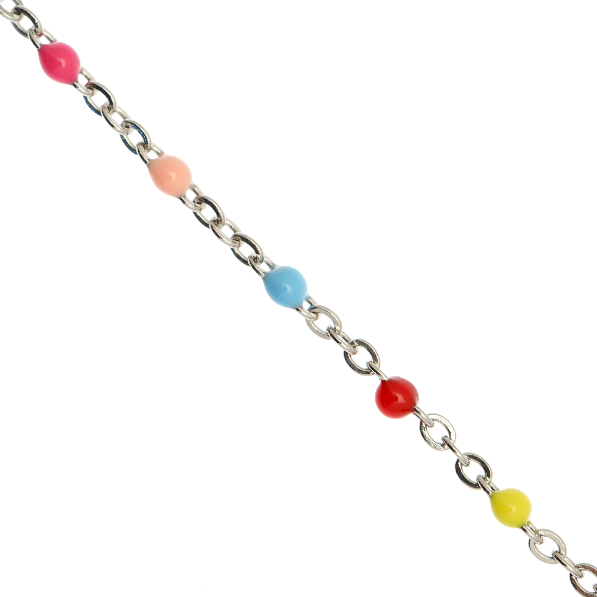 Catena ovalina, in Acciaio, con palline smaltate, base in metallo colore Argentato Rodio, colore smalto Multicolor