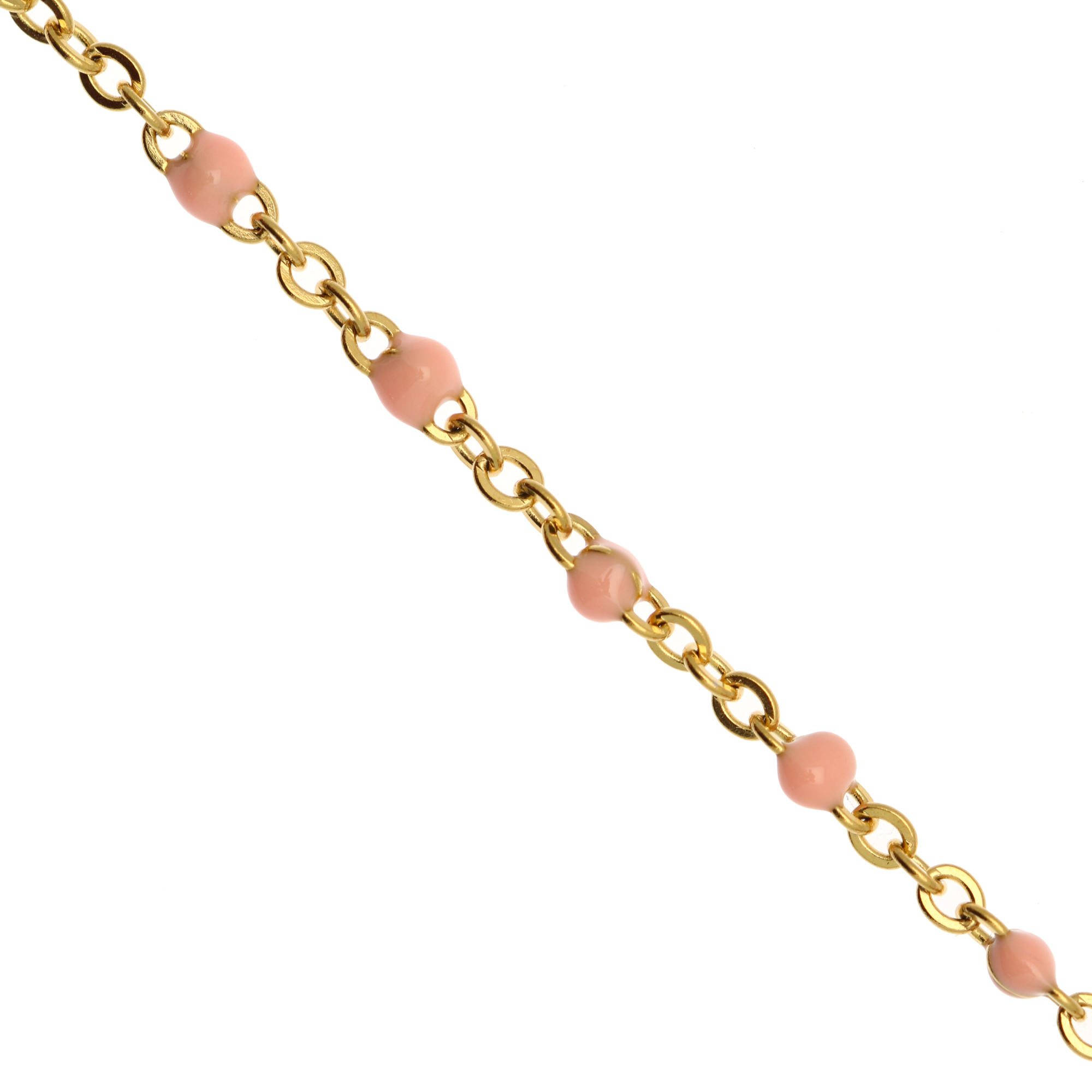 Catena ovalina, in Acciaio, con palline smaltate, base in metallo colore Oro Lucido, colore smalto Rosa Baby