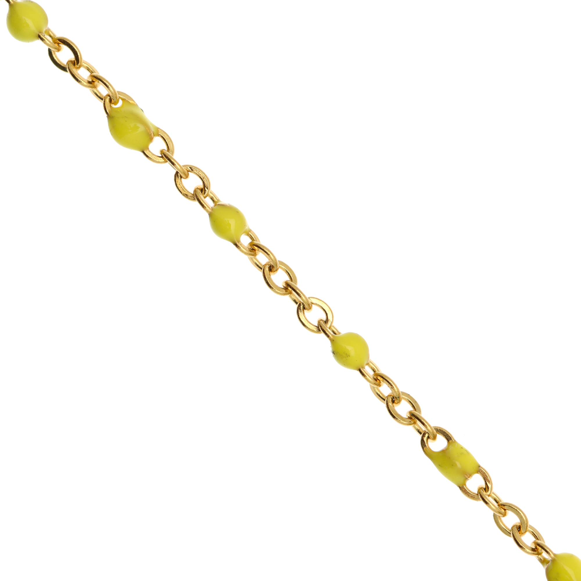 Catena ovalina, in Acciaio, con palline smaltate, base in metallo colore Oro Lucido, colore smalto Giallo