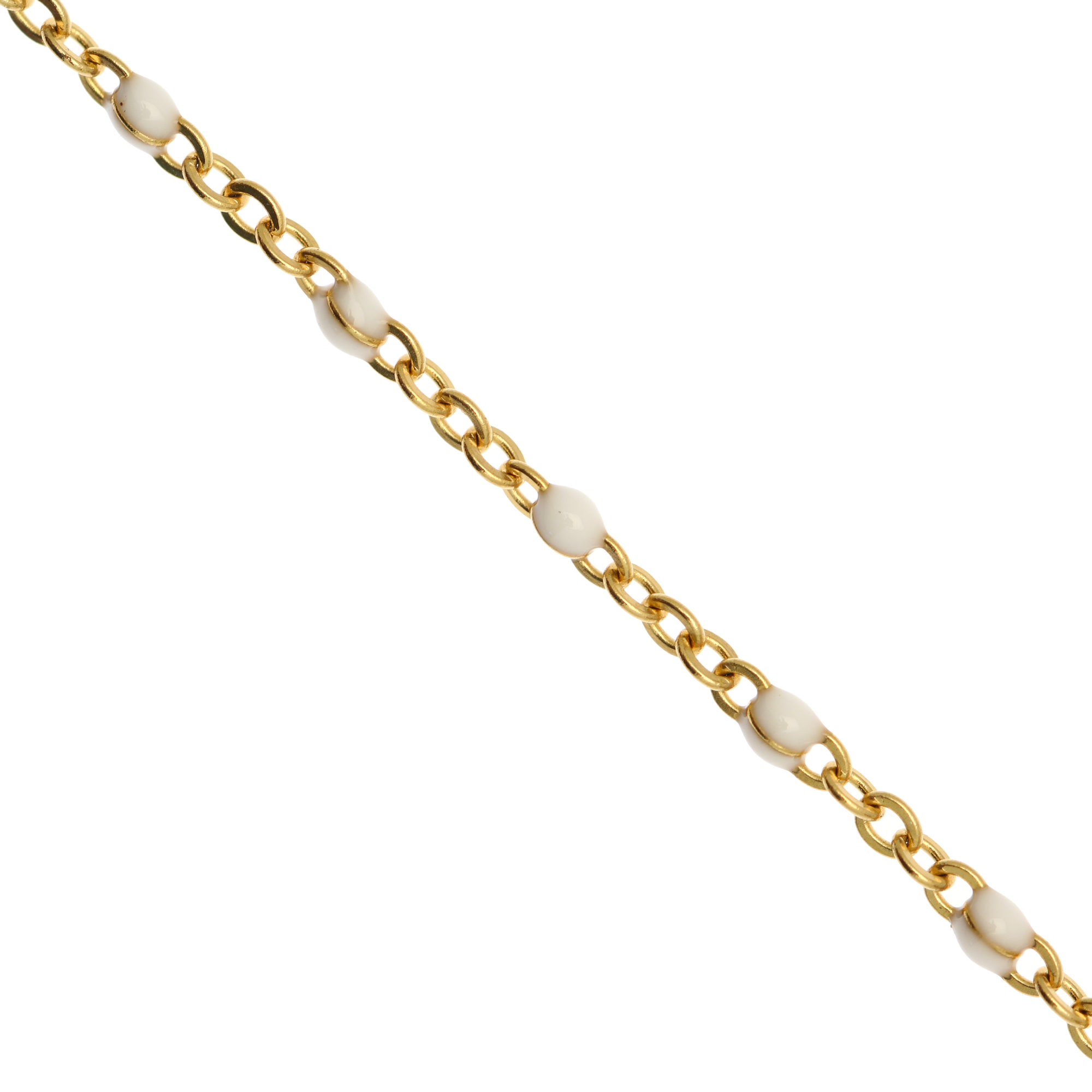 Catena ovalina, in Acciaio, con palline smaltate, base in metallo colore Oro Lucido, colore smalto Bianco