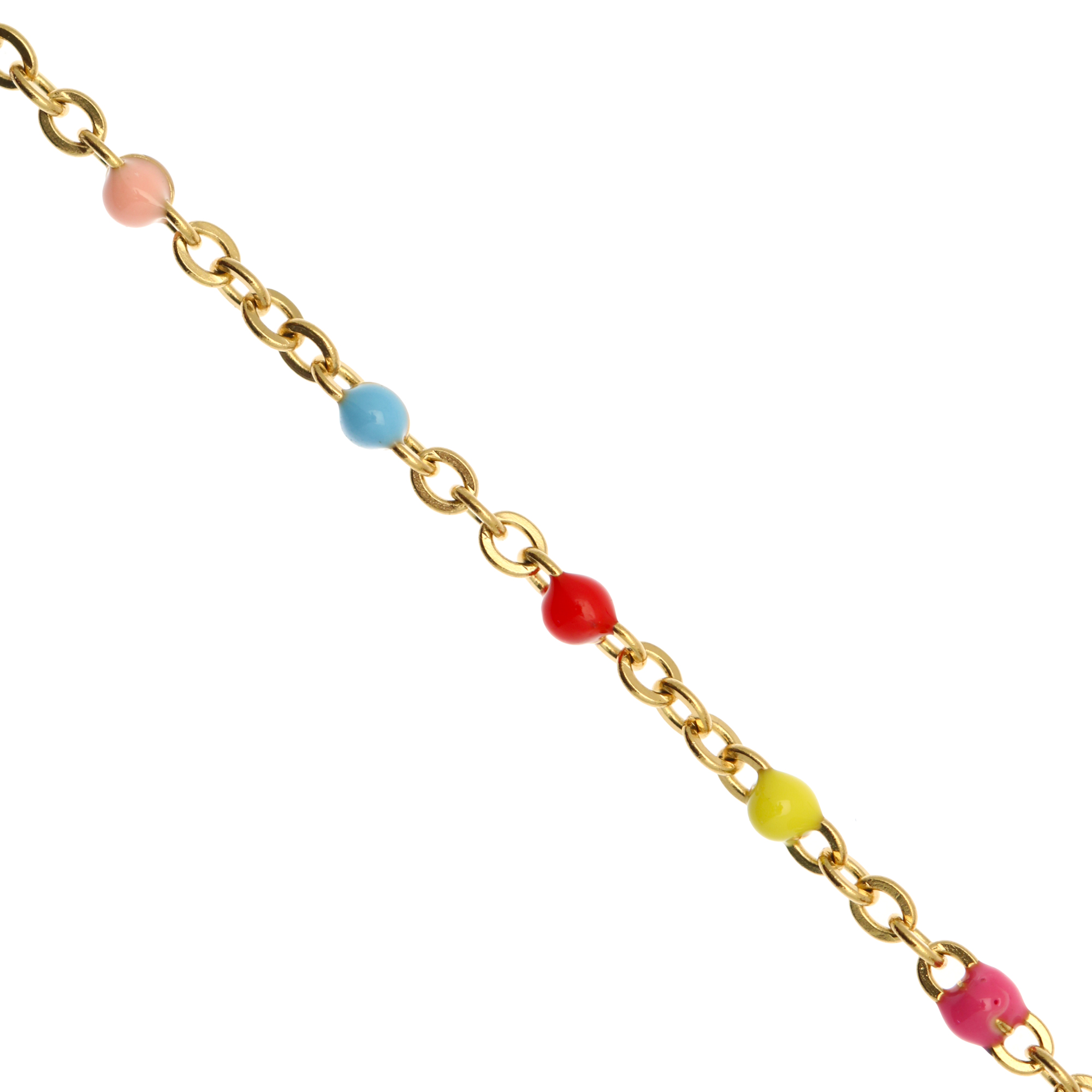 Catena ovalina, in Acciaio, con palline smaltate, base in metallo colore Oro Lucido, colore smalto Multicolor