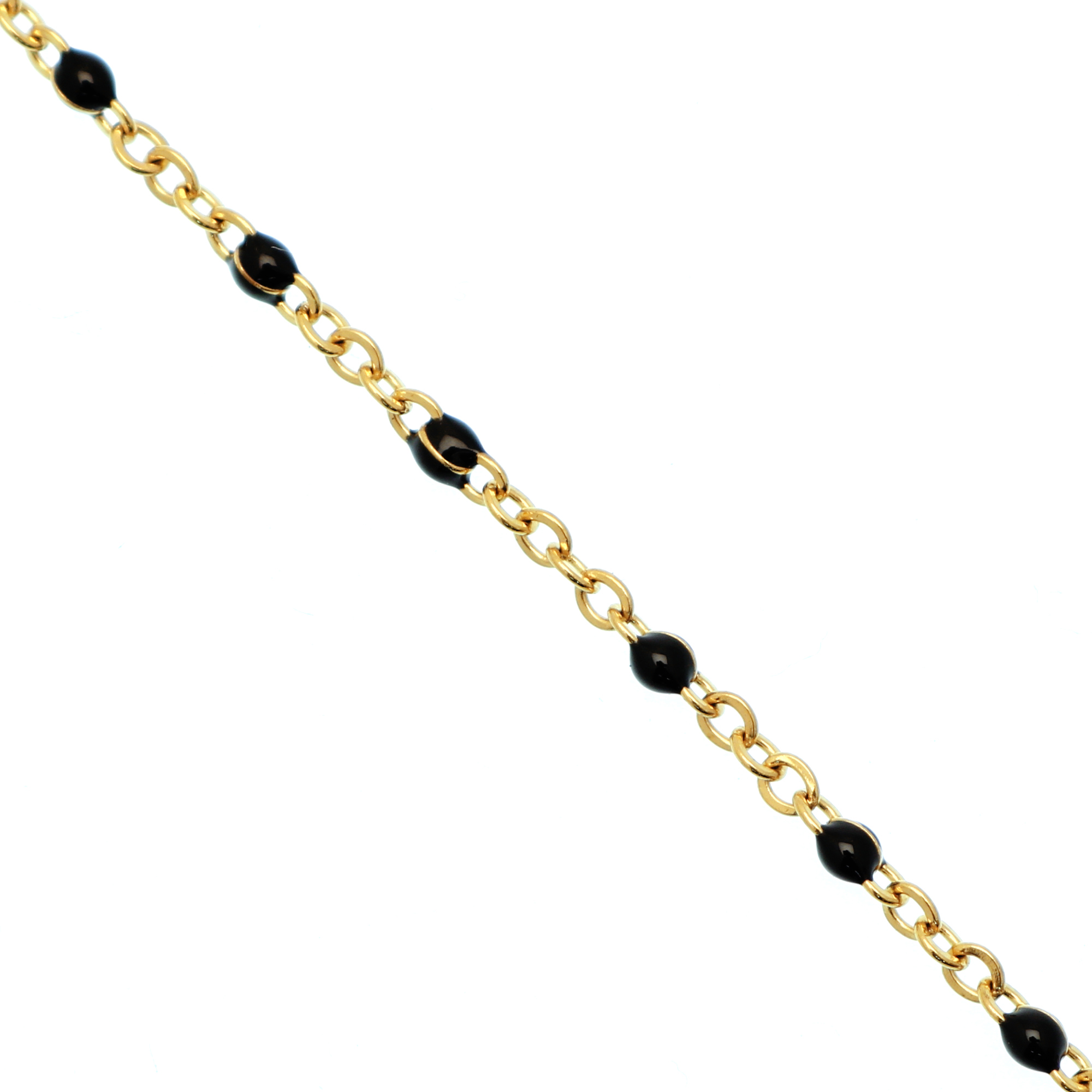 Catena ovalina, in Acciaio, con palline smaltate, base in metallo colore Oro Lucido, colore smalto Nero