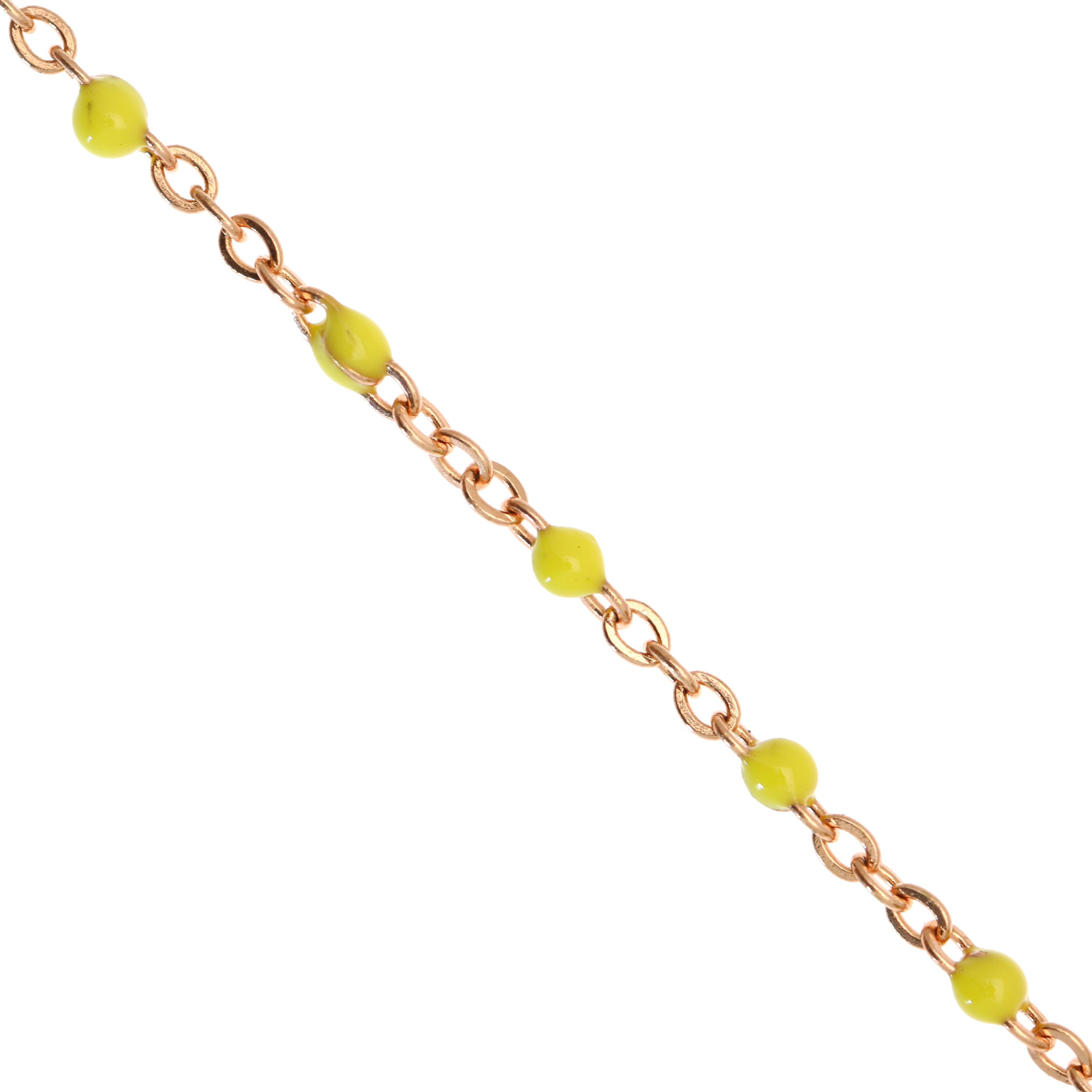 Catena ovalina, in Acciaio, con palline smaltate, base in metallo colore Oro Rosa, colore smalto Giallo