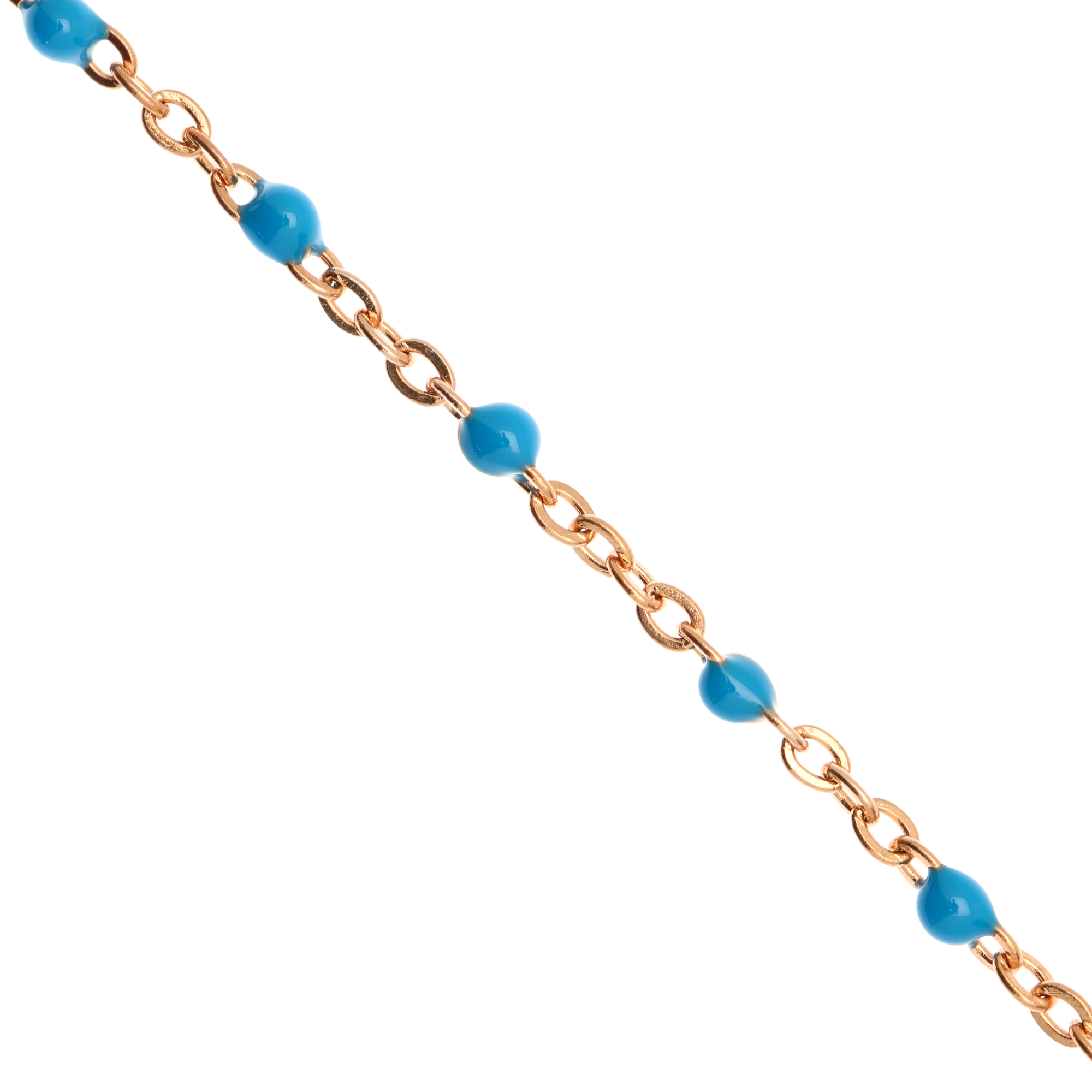 Catena ovalina, in Acciaio, con palline smaltate, base in metallo colore Oro Rosa, colore smalto Azzurro Scuro