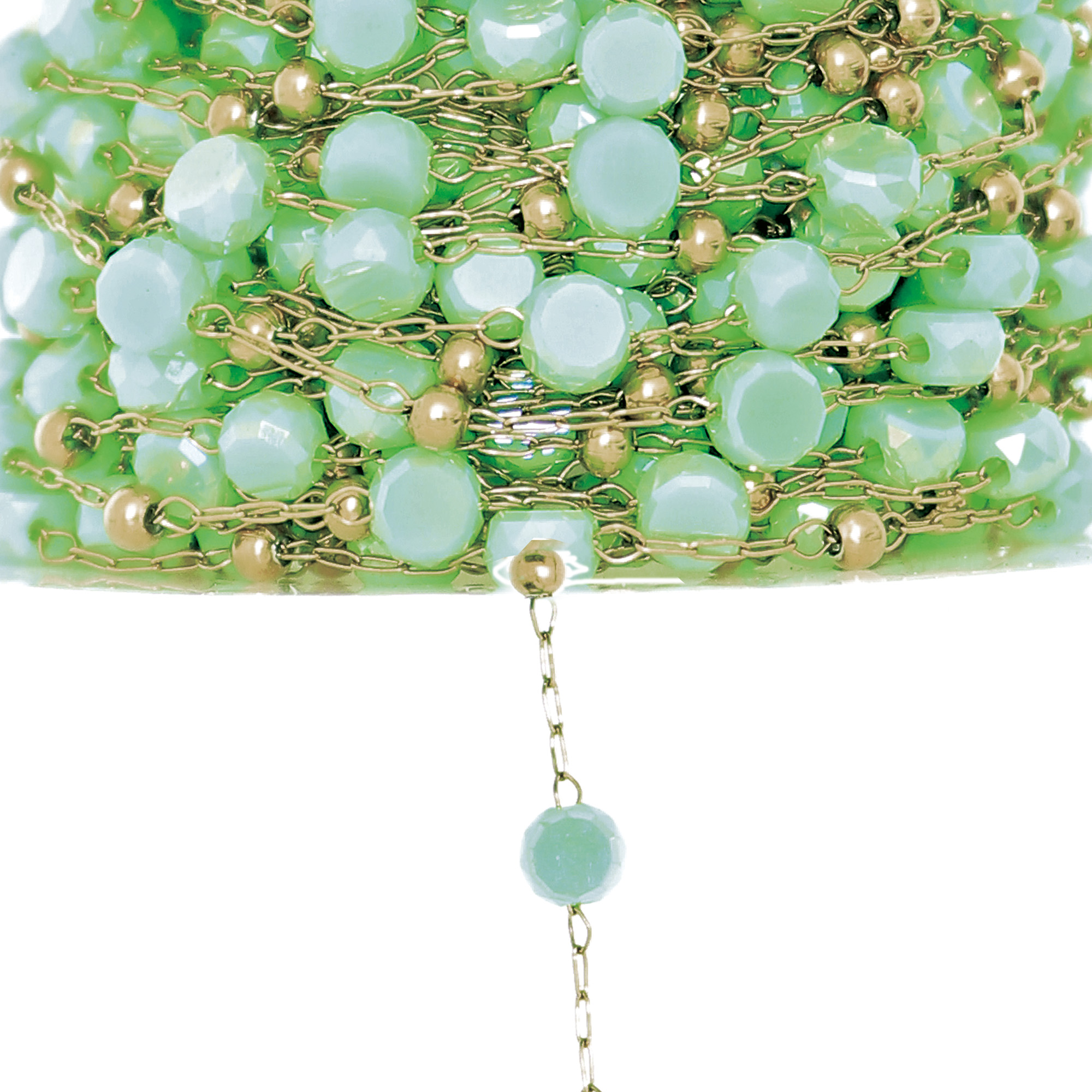 Catena ovalina, in Acciaio, con Cristallo Tondo Sfaccettato VERDE ACQUA, colore base Oro Lucido, 