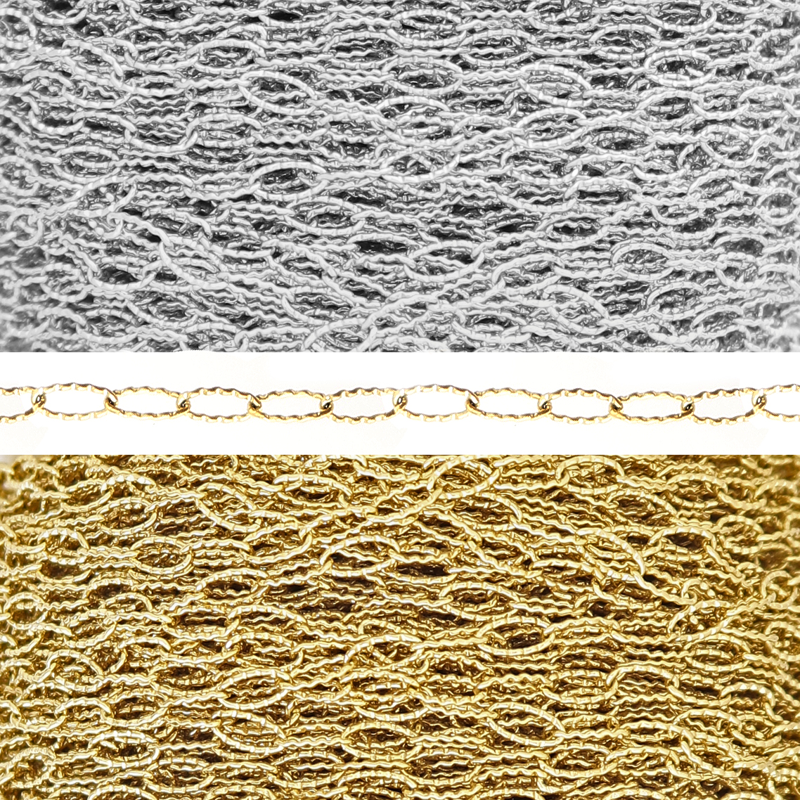 Catena Ovale Zigrinata sottile, in Acciaio, 2,3x5,2 mm., spessore anello 0.2 mm.