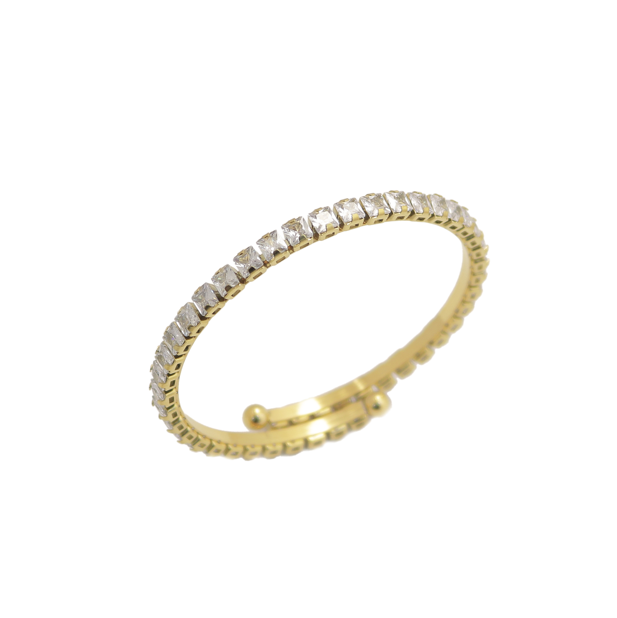 Bracciale semi-rigido, in Acciaio, diametro 57 mm., con strass quadrati colore Crystal