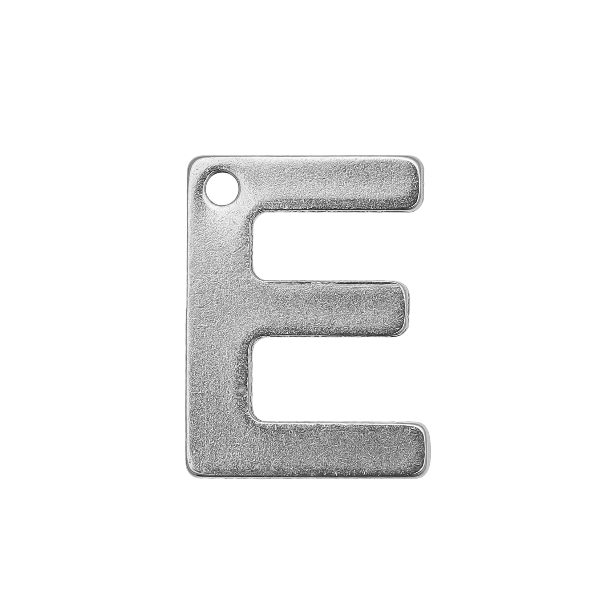 Ciondolo a forma di lettera "E", 11x8 mm., in Acciaio