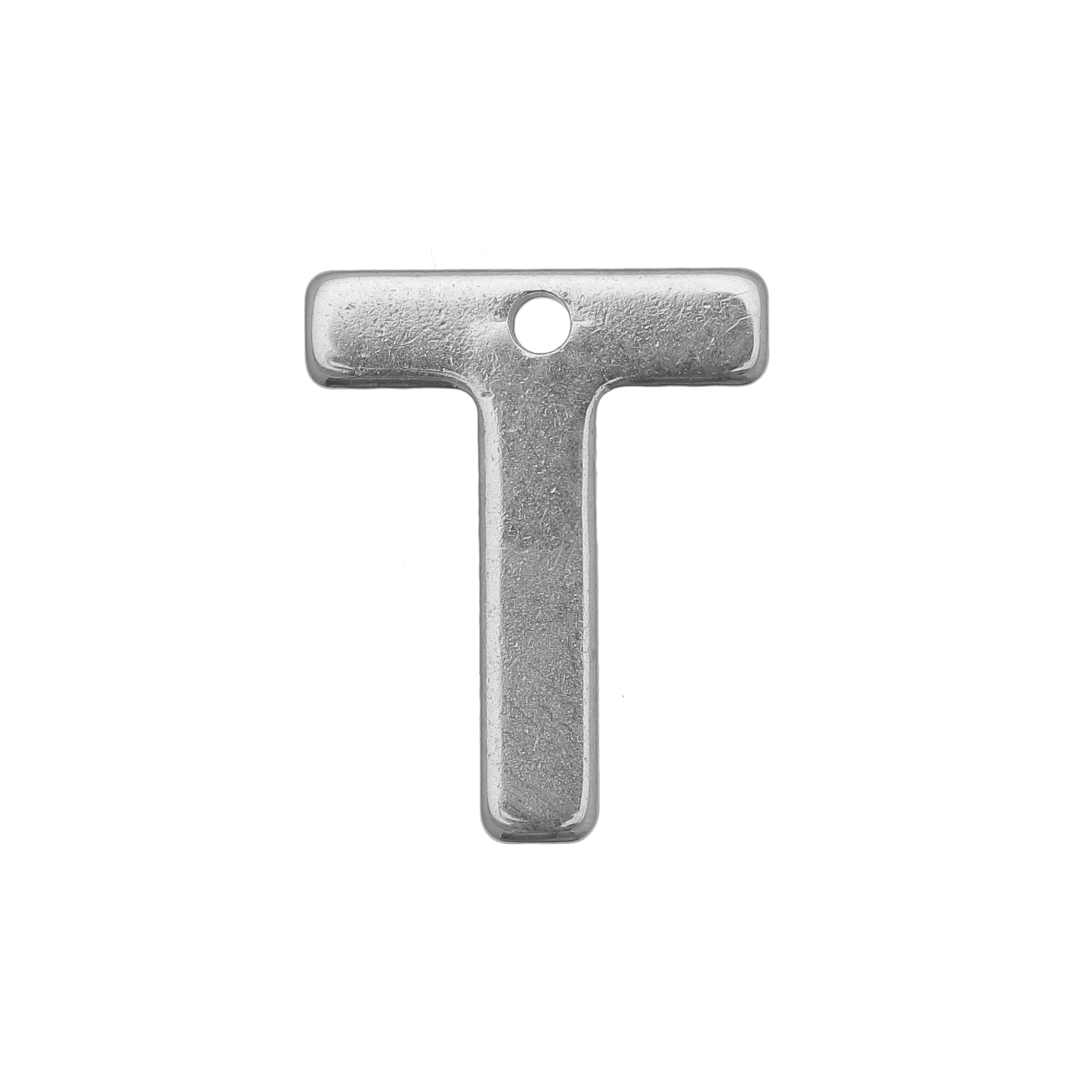 Ciondolo a forma di lettera "T", 11x9 mm., in Acciaio